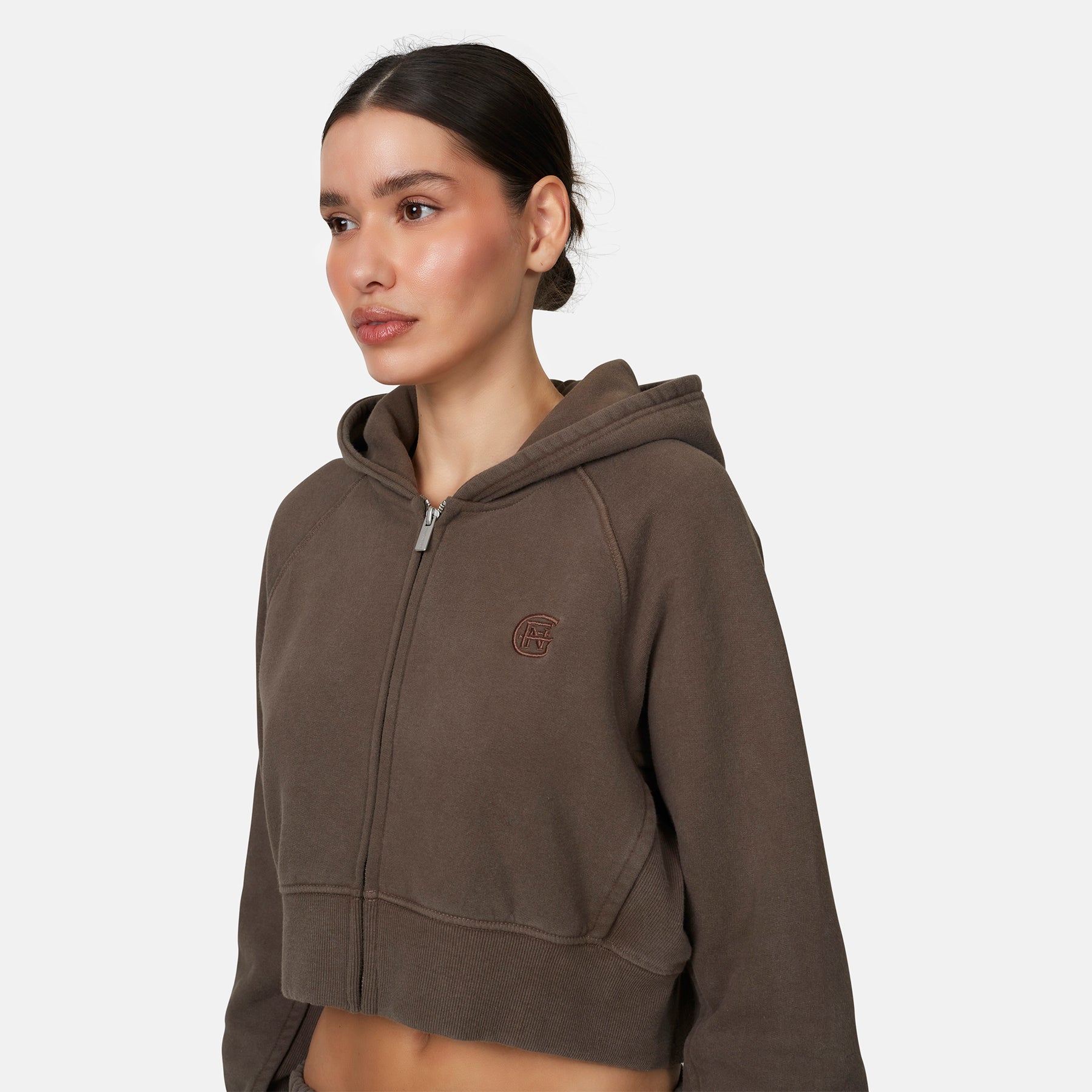 Monogram Brown Crop Zip Hoodie