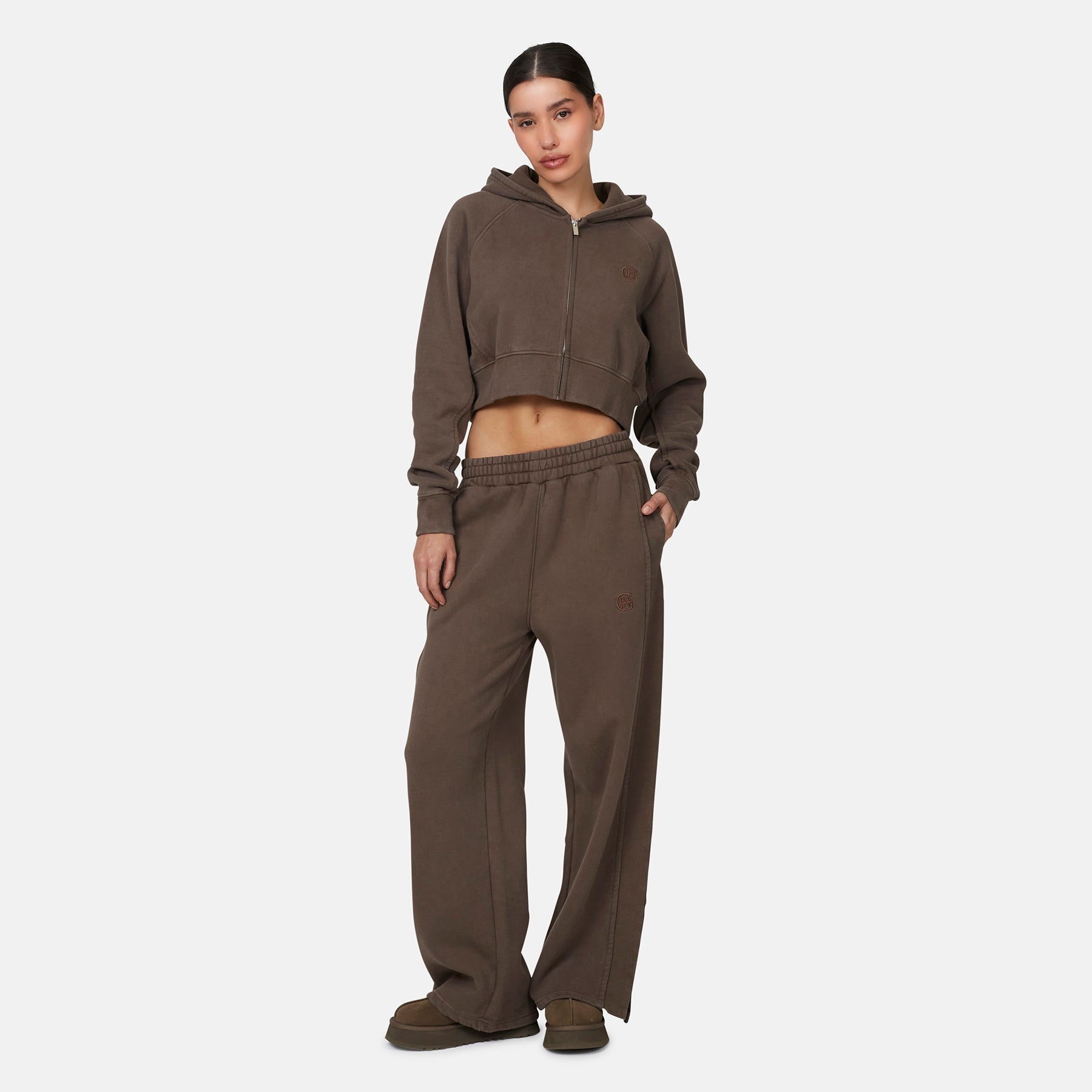 Monogram Brown Crop Zip Hoodie