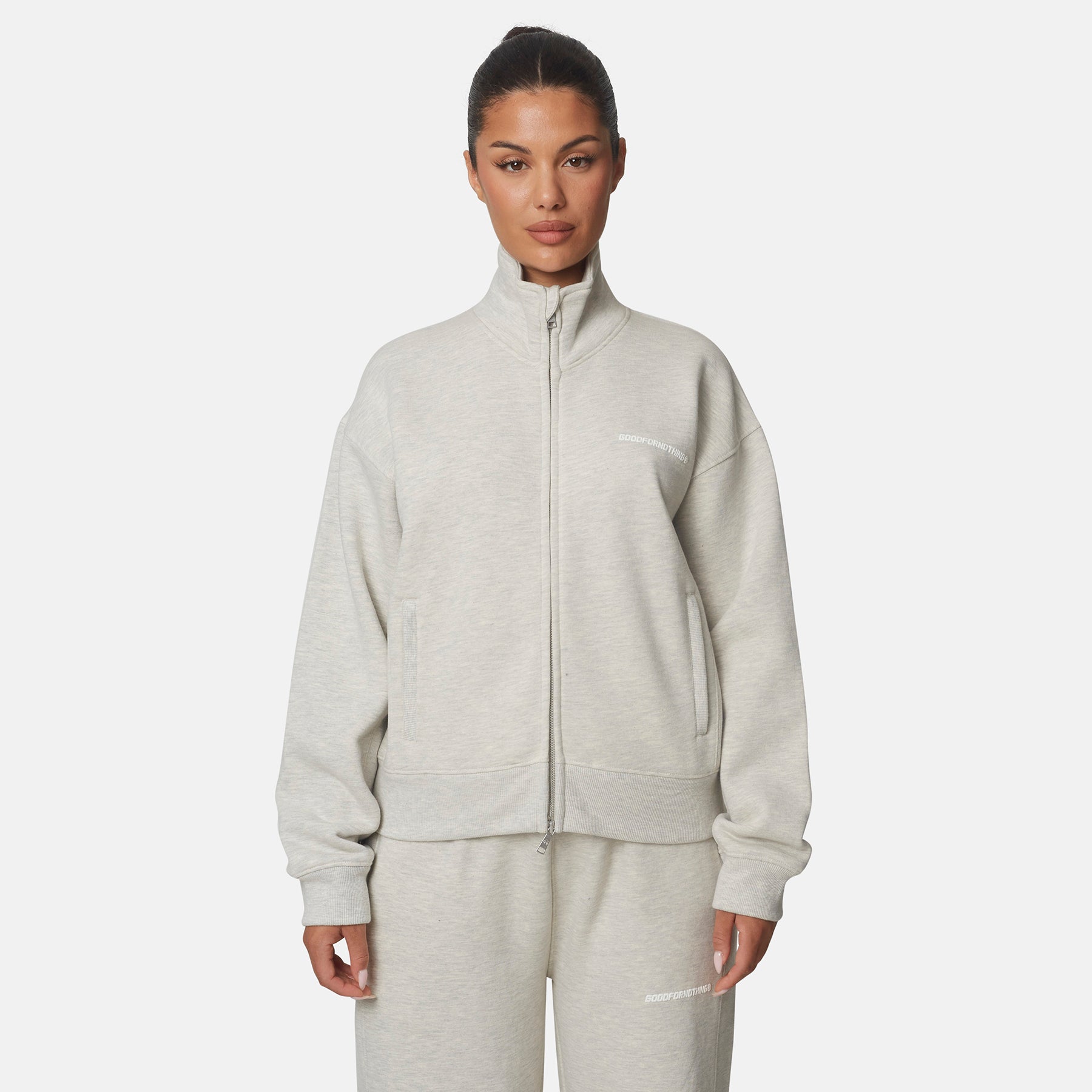Essential Oat Marl Funnel Neck Zip Sweater