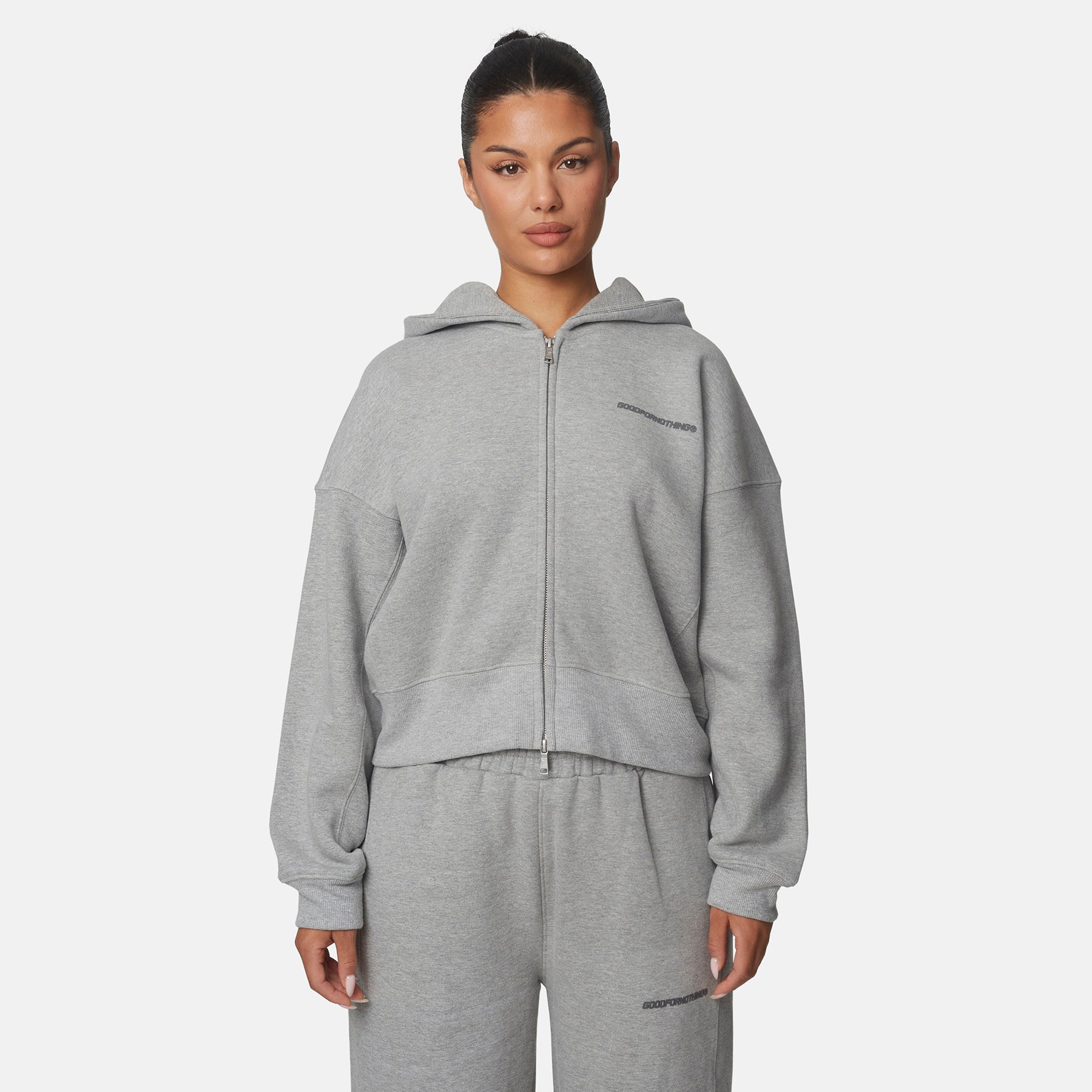 Essential Dark Grey Marl Boxy Fit Zip Hoodie
