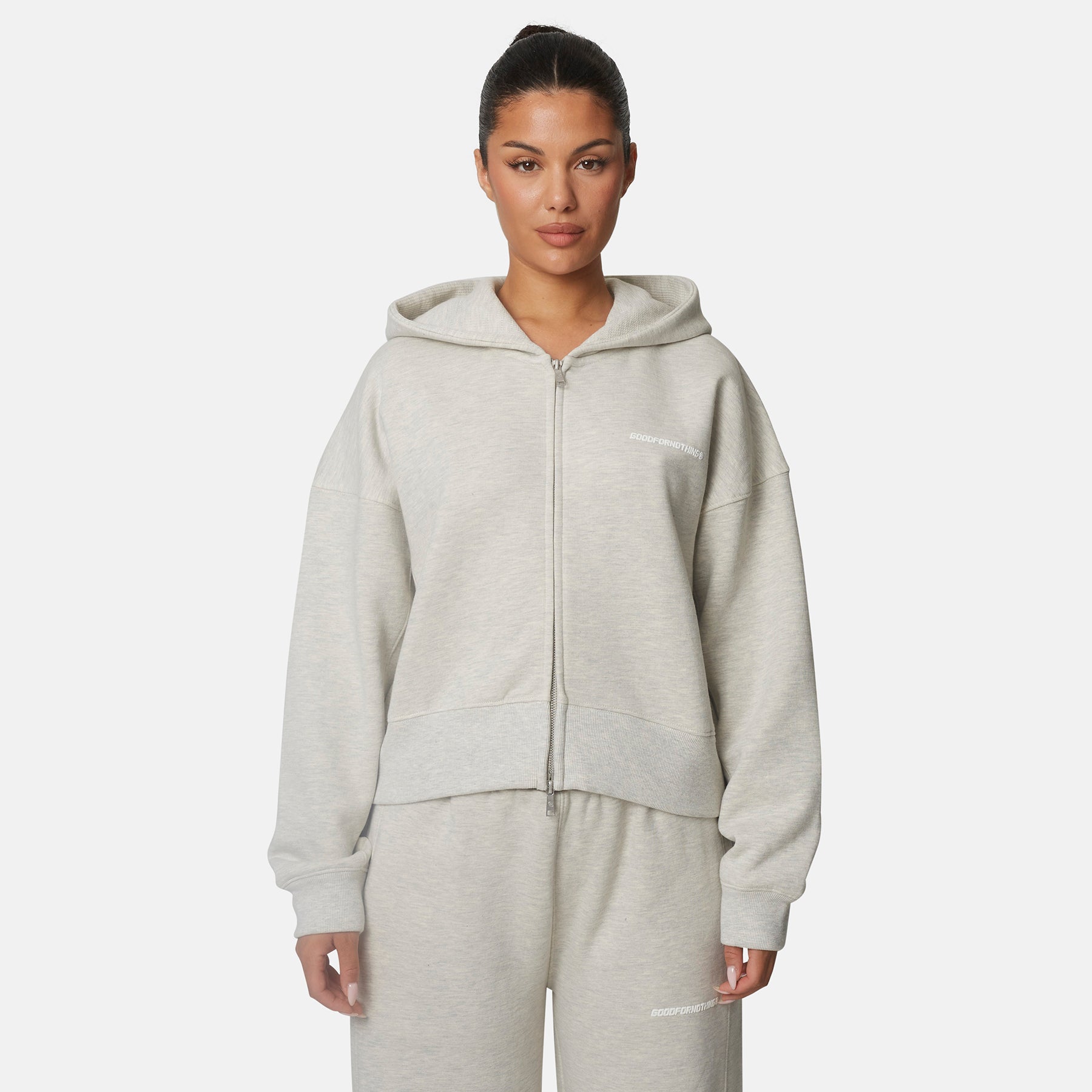 Essential Oat Marl Boxy Fit Zip Hoodie