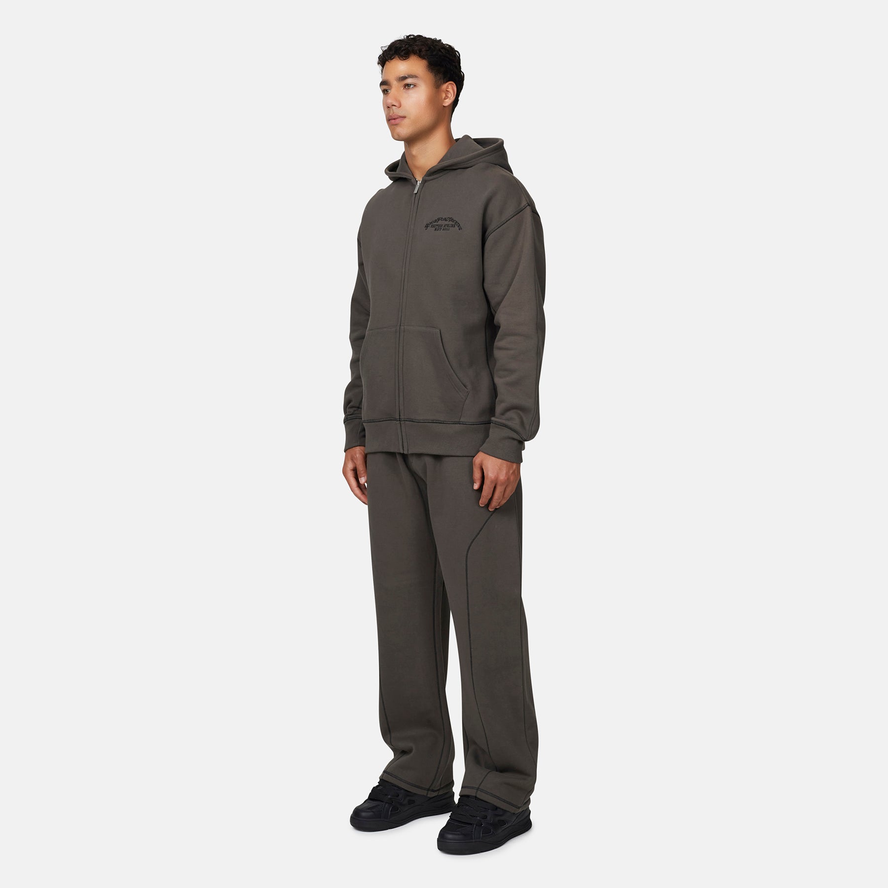 Overlock Gunmetal Zip Hoodie