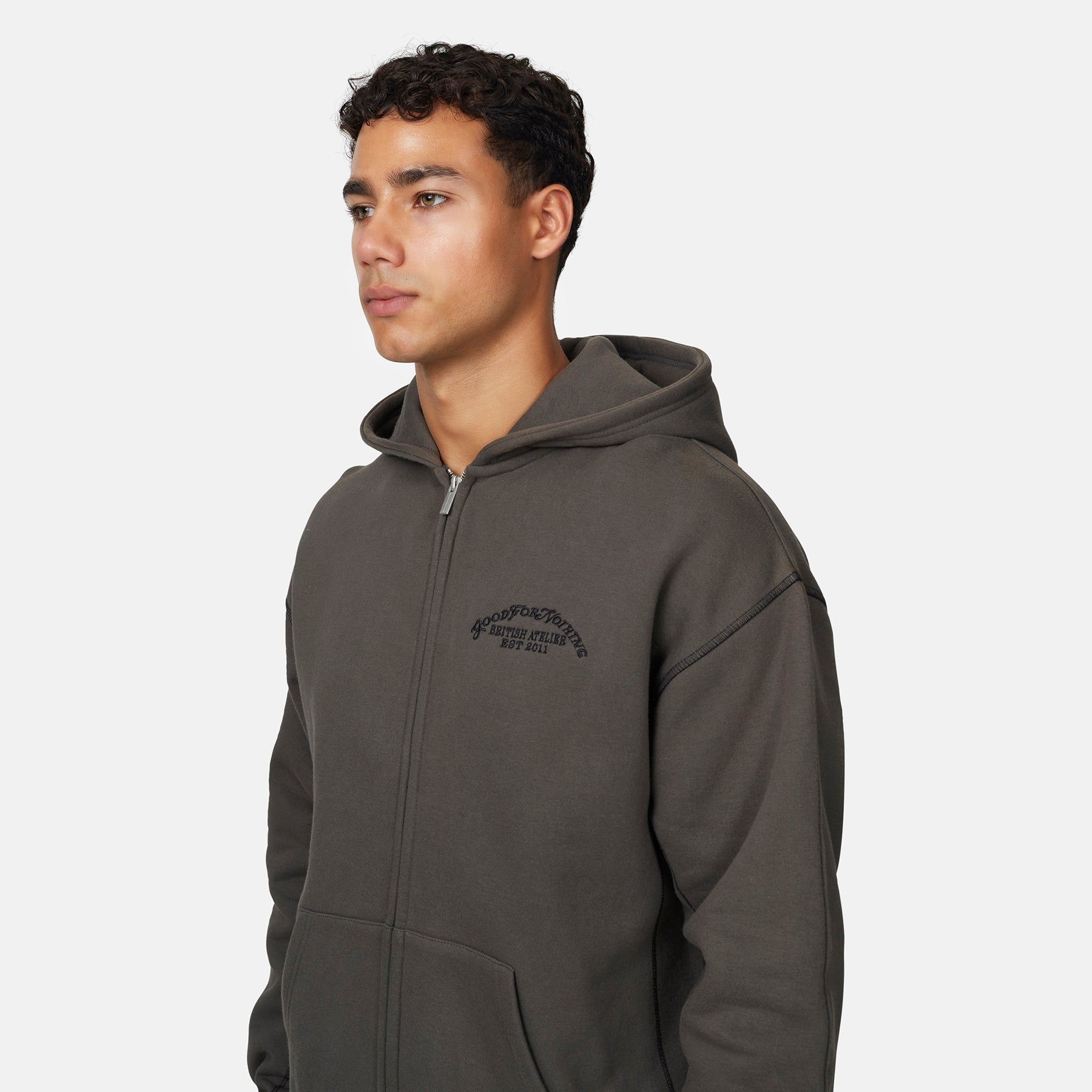 Overlock Gunmetal Zip Hoodie