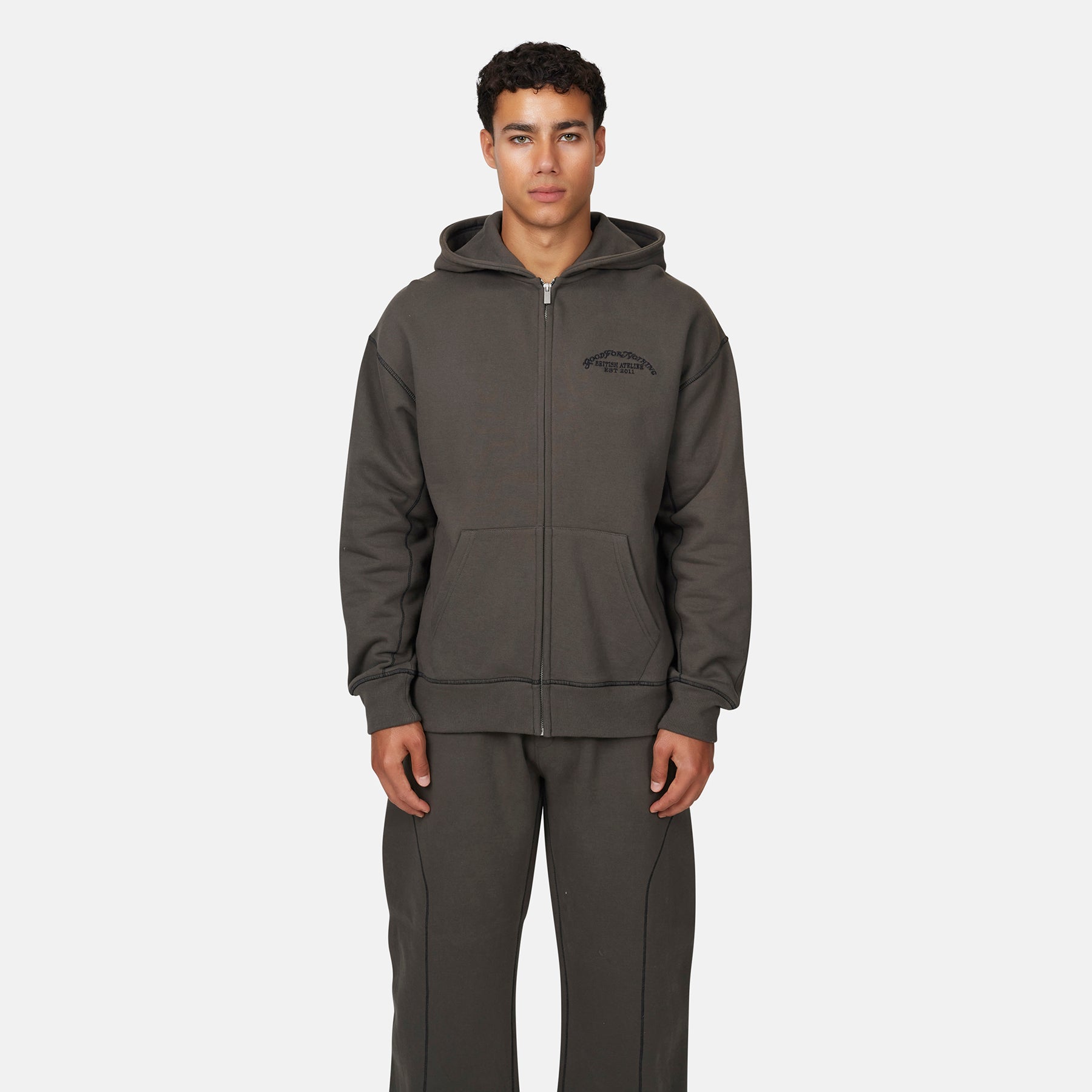 Overlock Gunmetal Zip Hoodie
