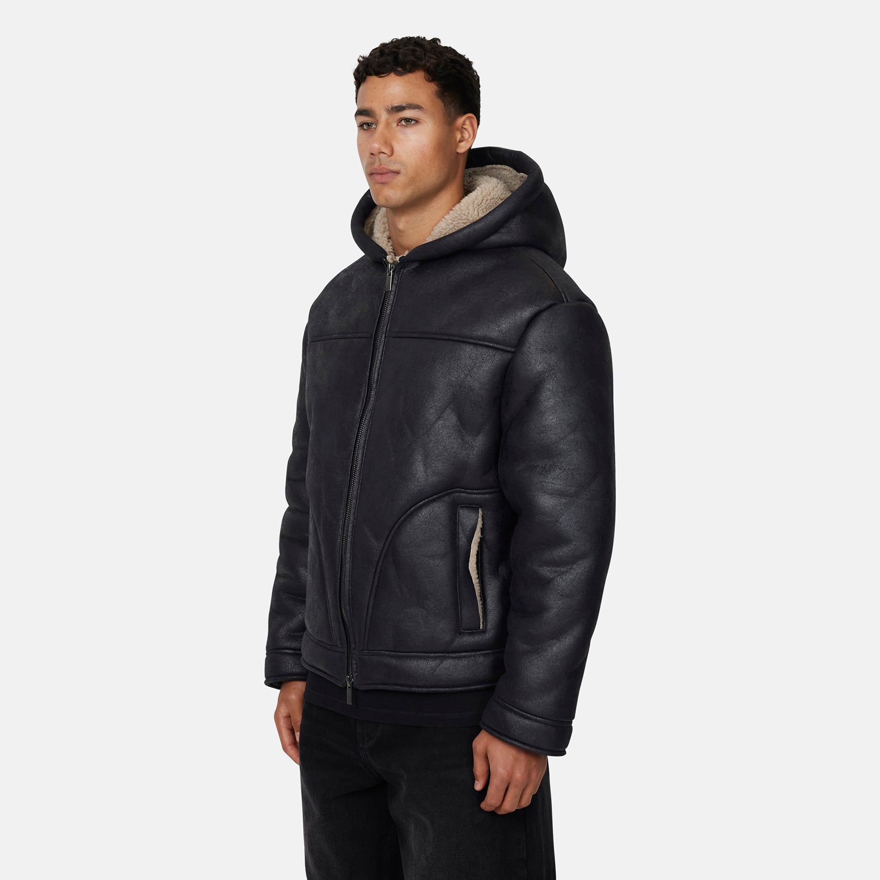 Sherpa Quilted Zip Black Jacket