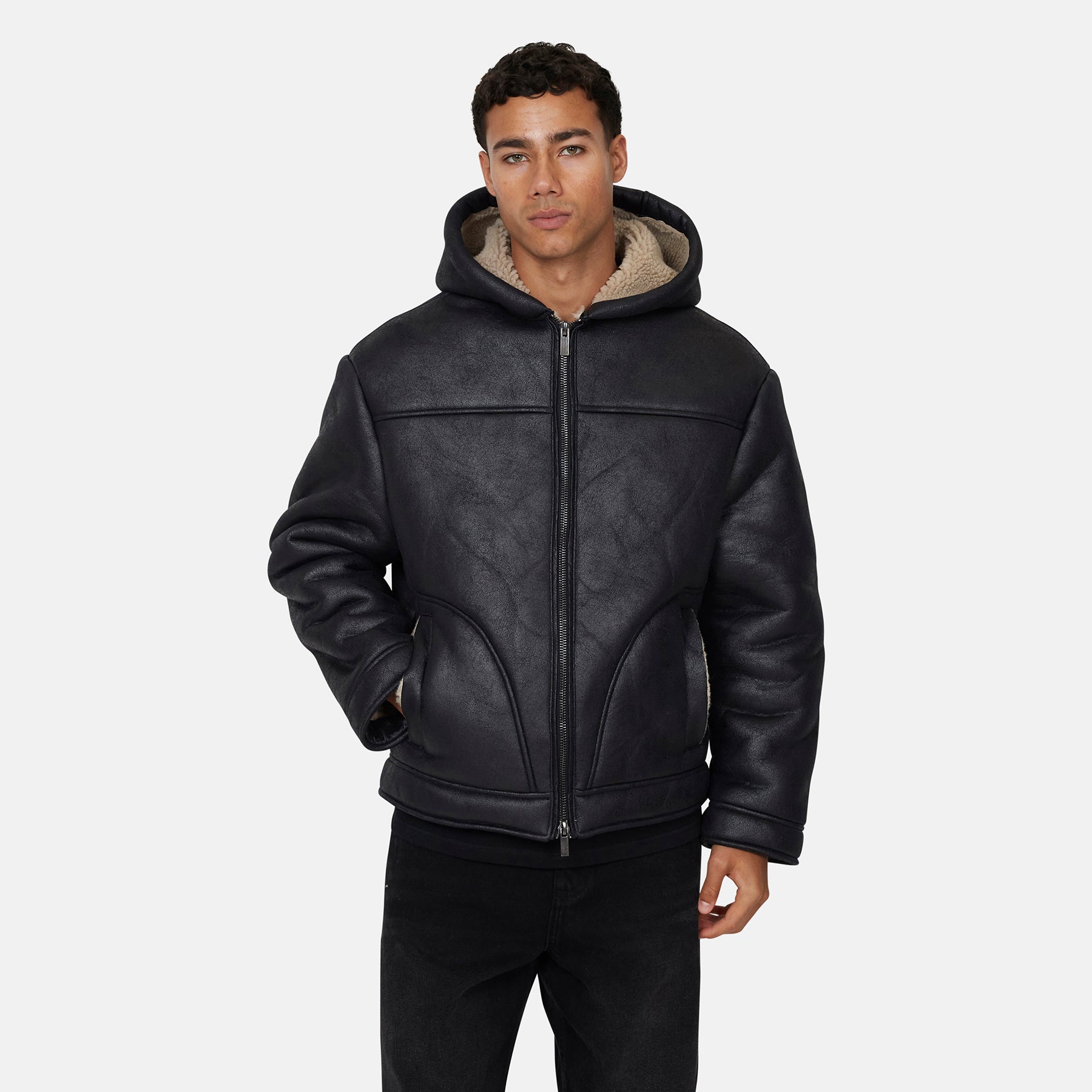 Sherpa Quilted Zip Black Jacket