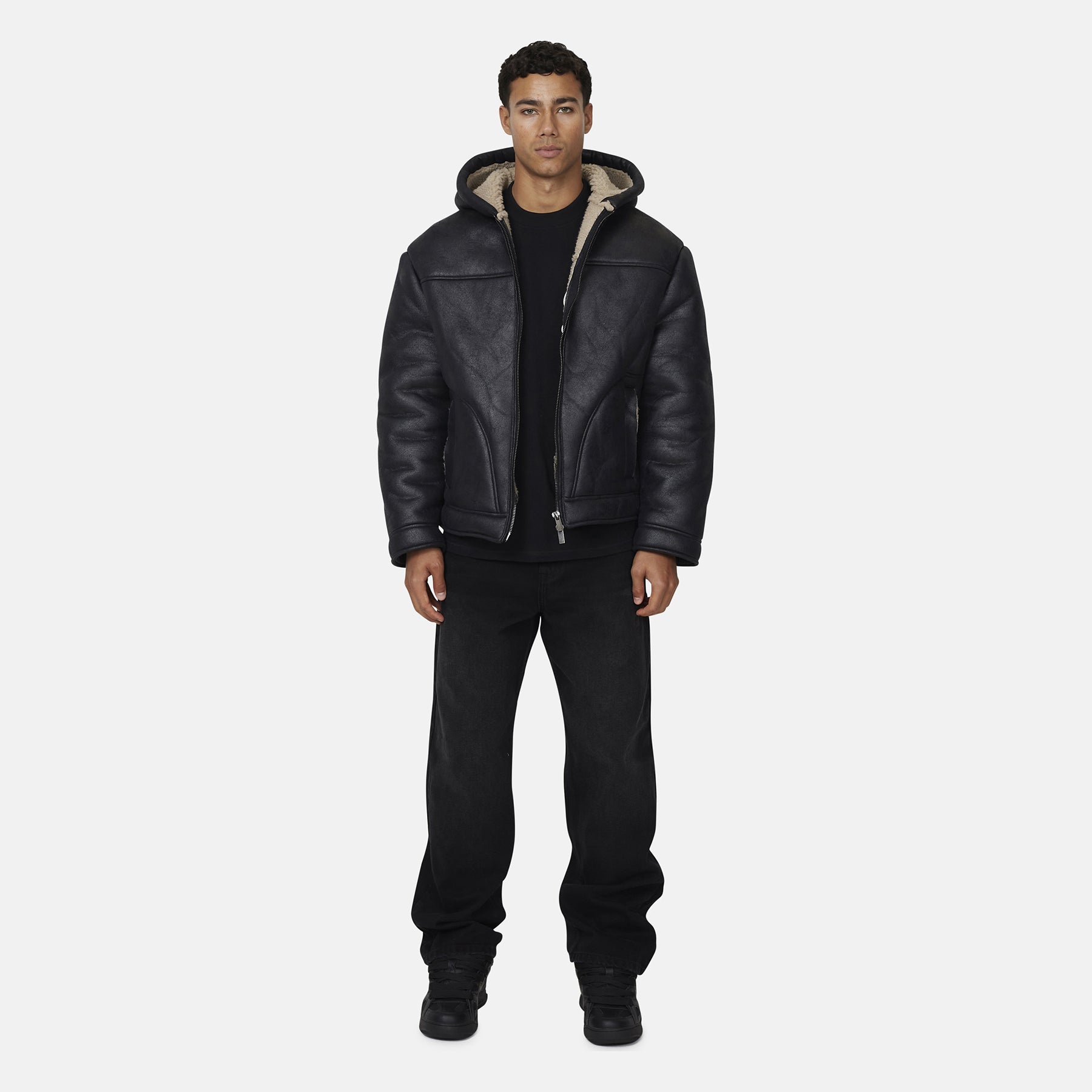 Sherpa Quilted Zip Black Jacket
