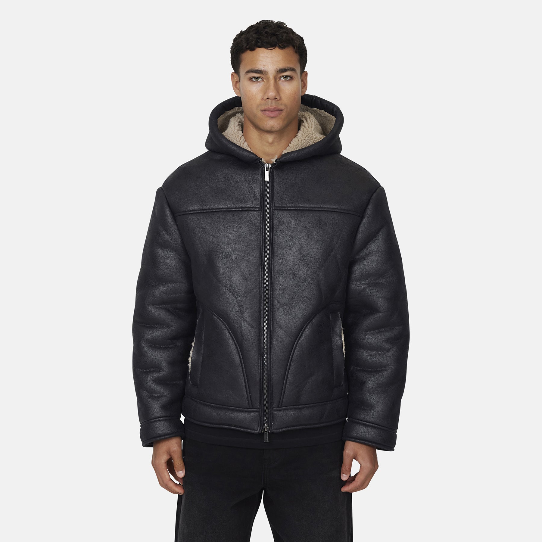 Sherpa Quilted Zip Black Jacket