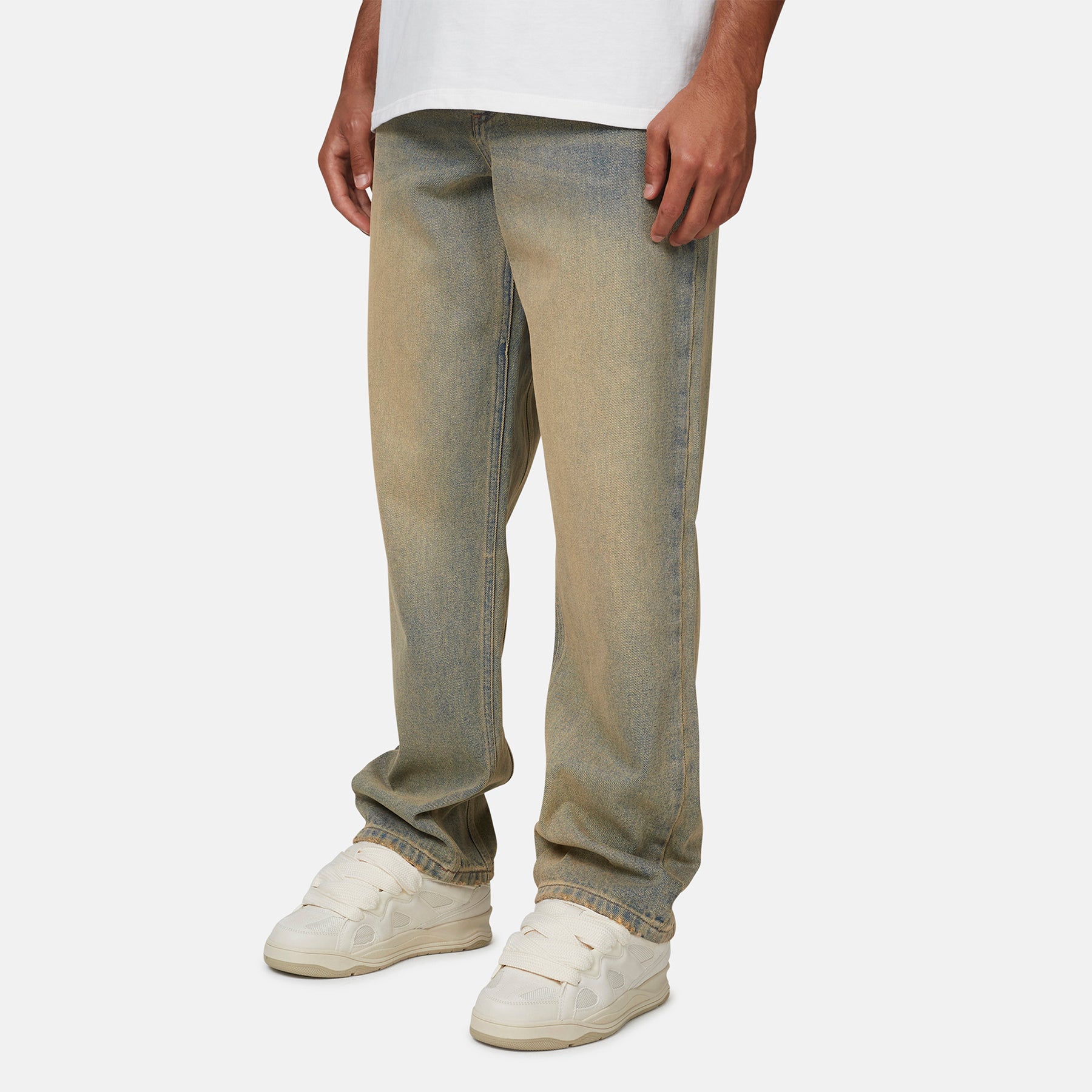 Heavy Washed Sand Blue Denim Jeans