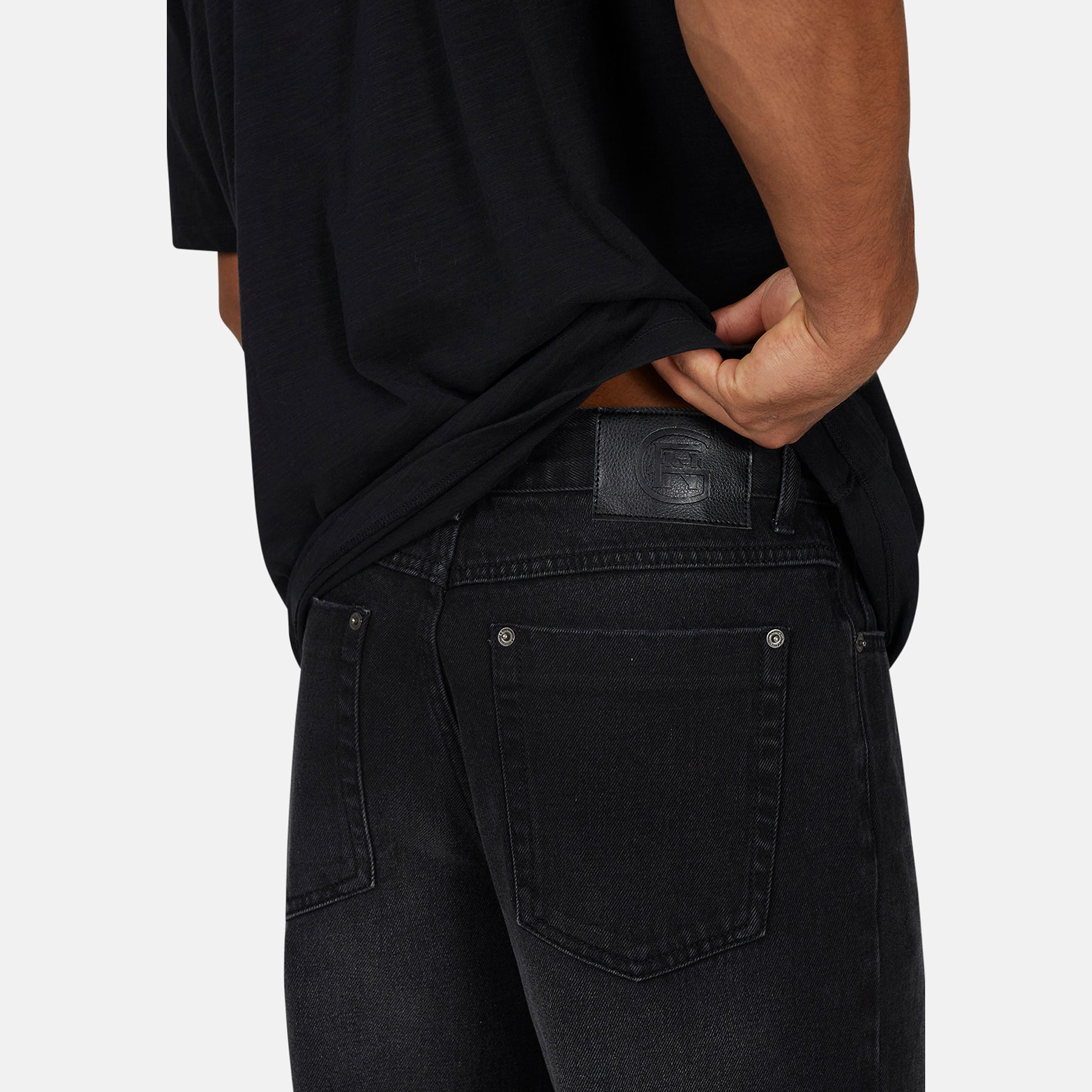 Heavy Washed Black Frayed Hem Denim Jeans