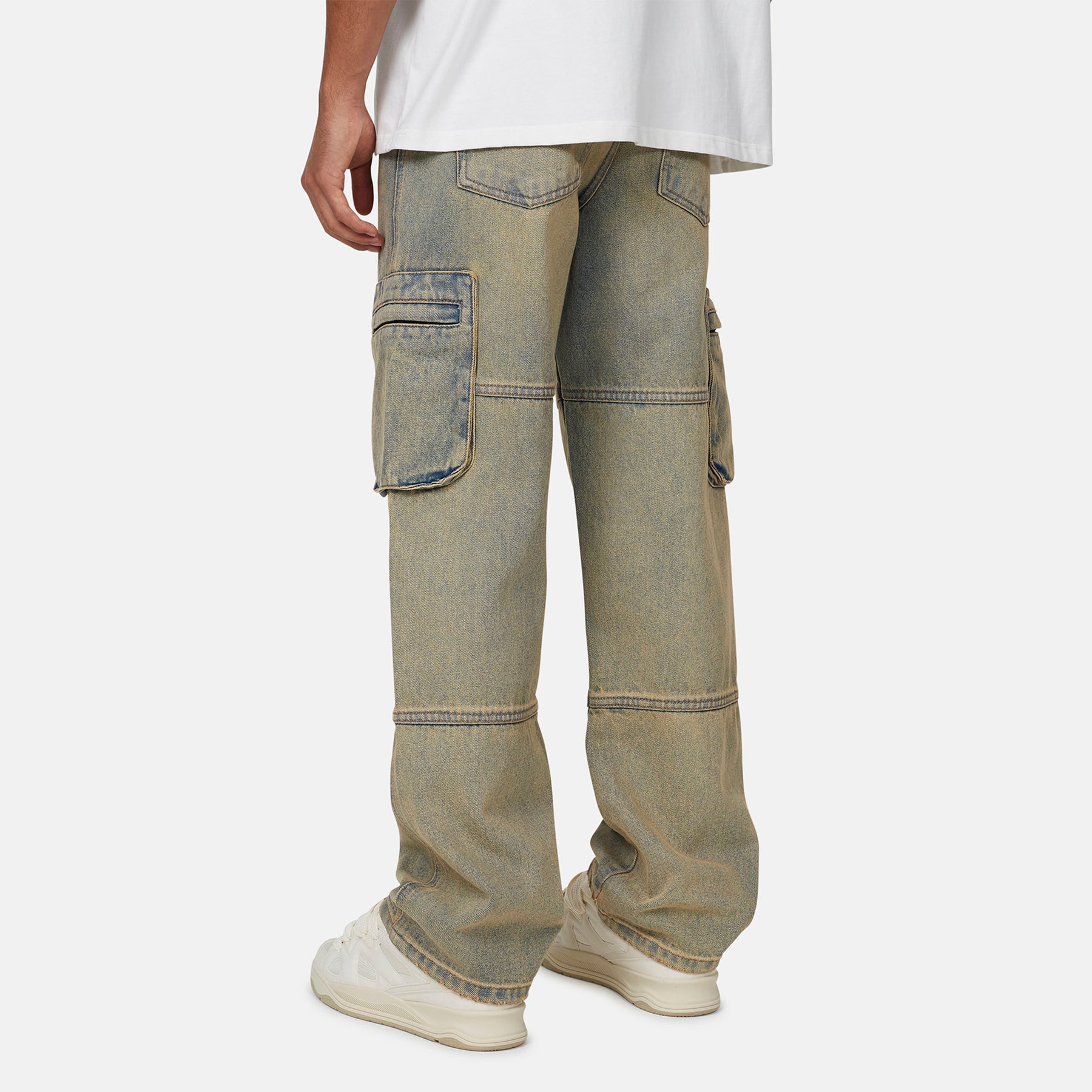 Heavy Washed Cargo Sand Blue Denim Jeans
