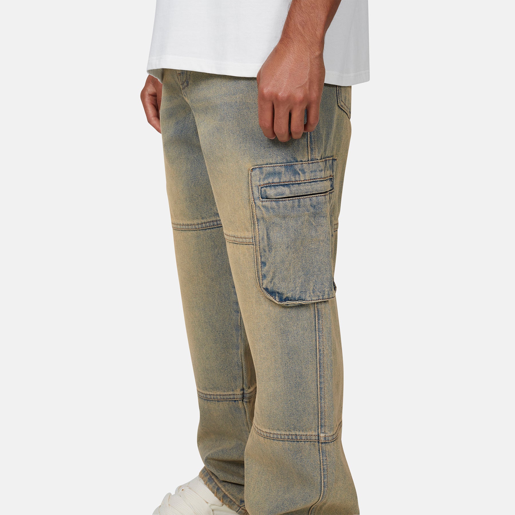Heavy Washed Cargo Sand Blue Denim Jeans