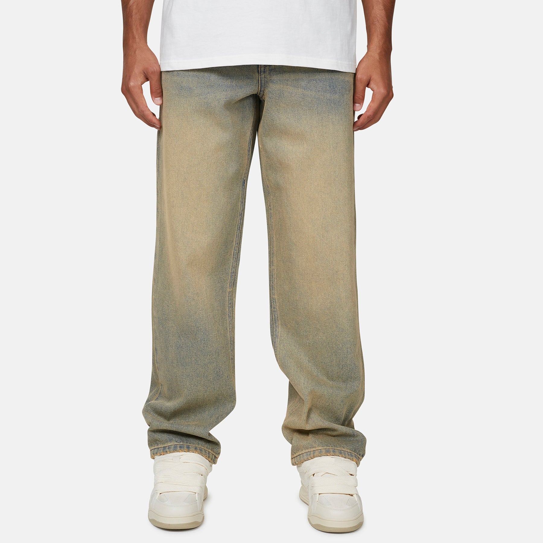 Heavy Washed Sand Blue Denim Jeans