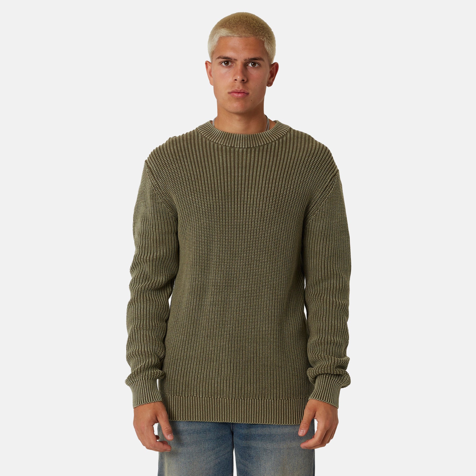Acid Washed Bungee Cord Knitted Crewneck