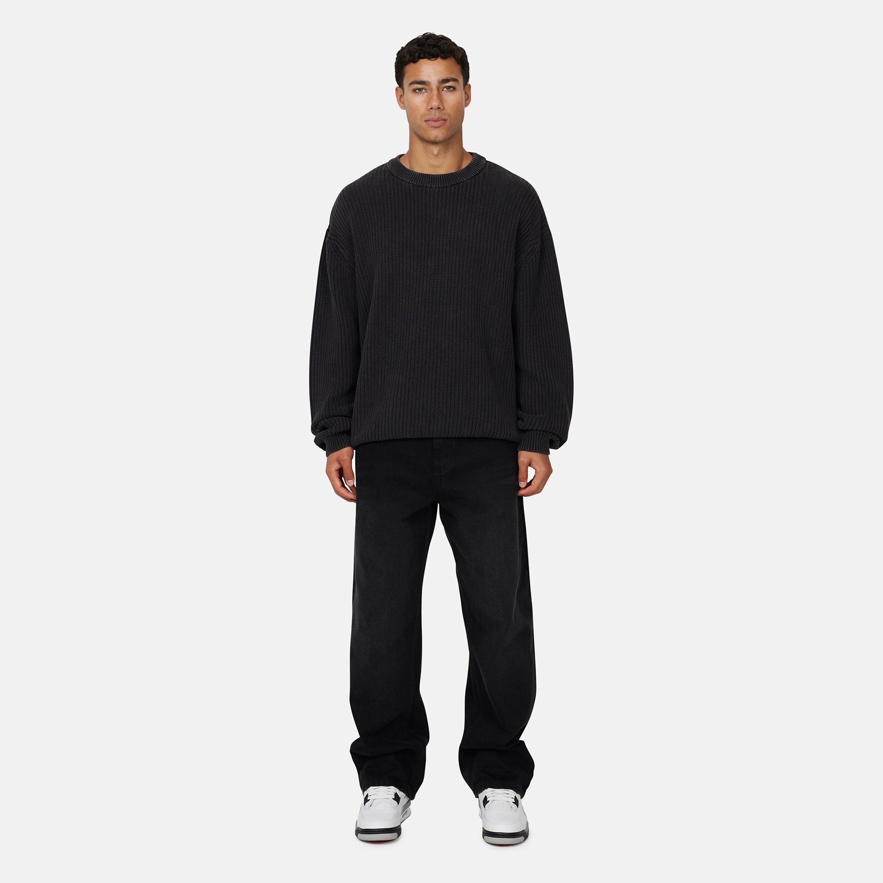 Acid Wash Cable Knitwear Crew