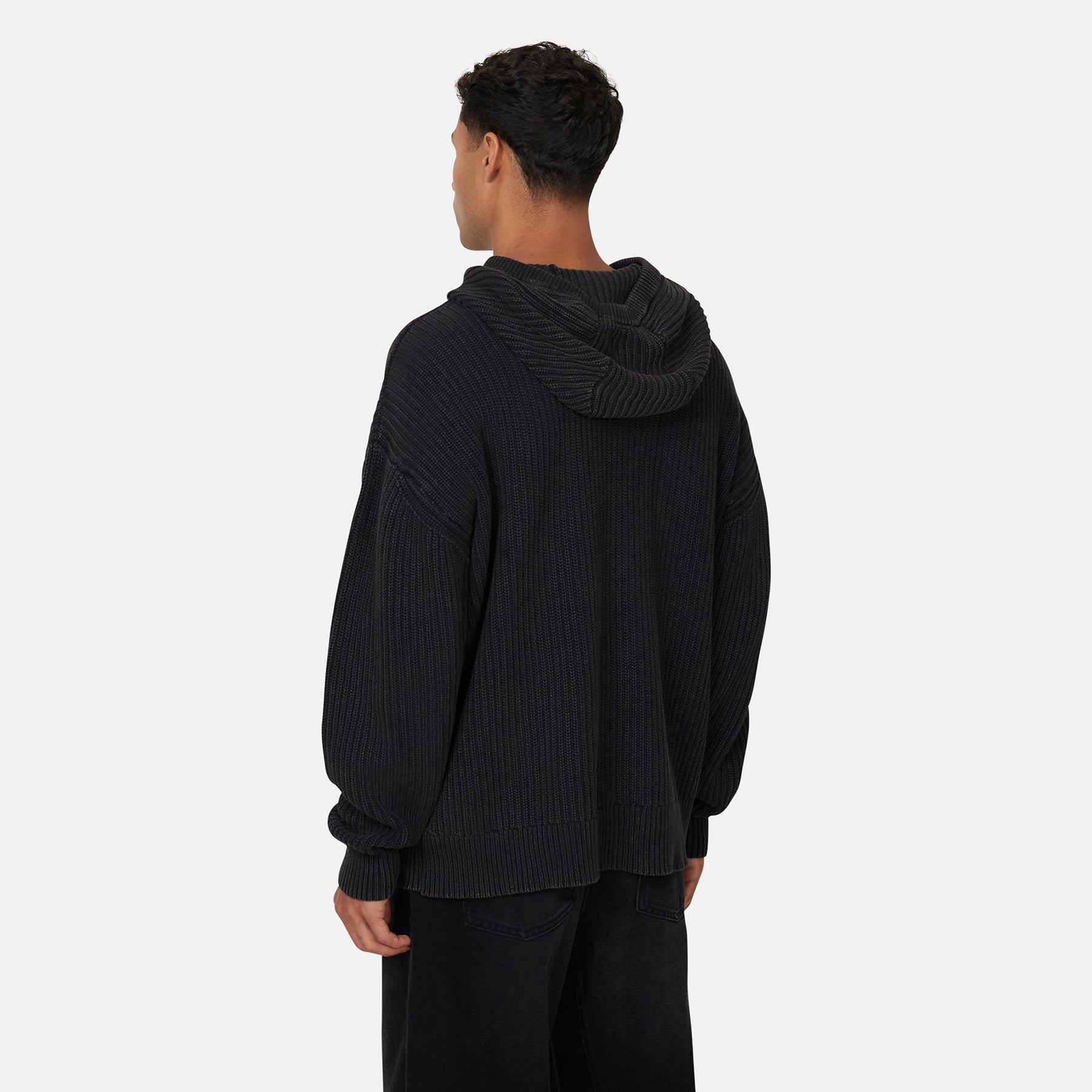 Acid Wash Cable Knitwear Hoodie