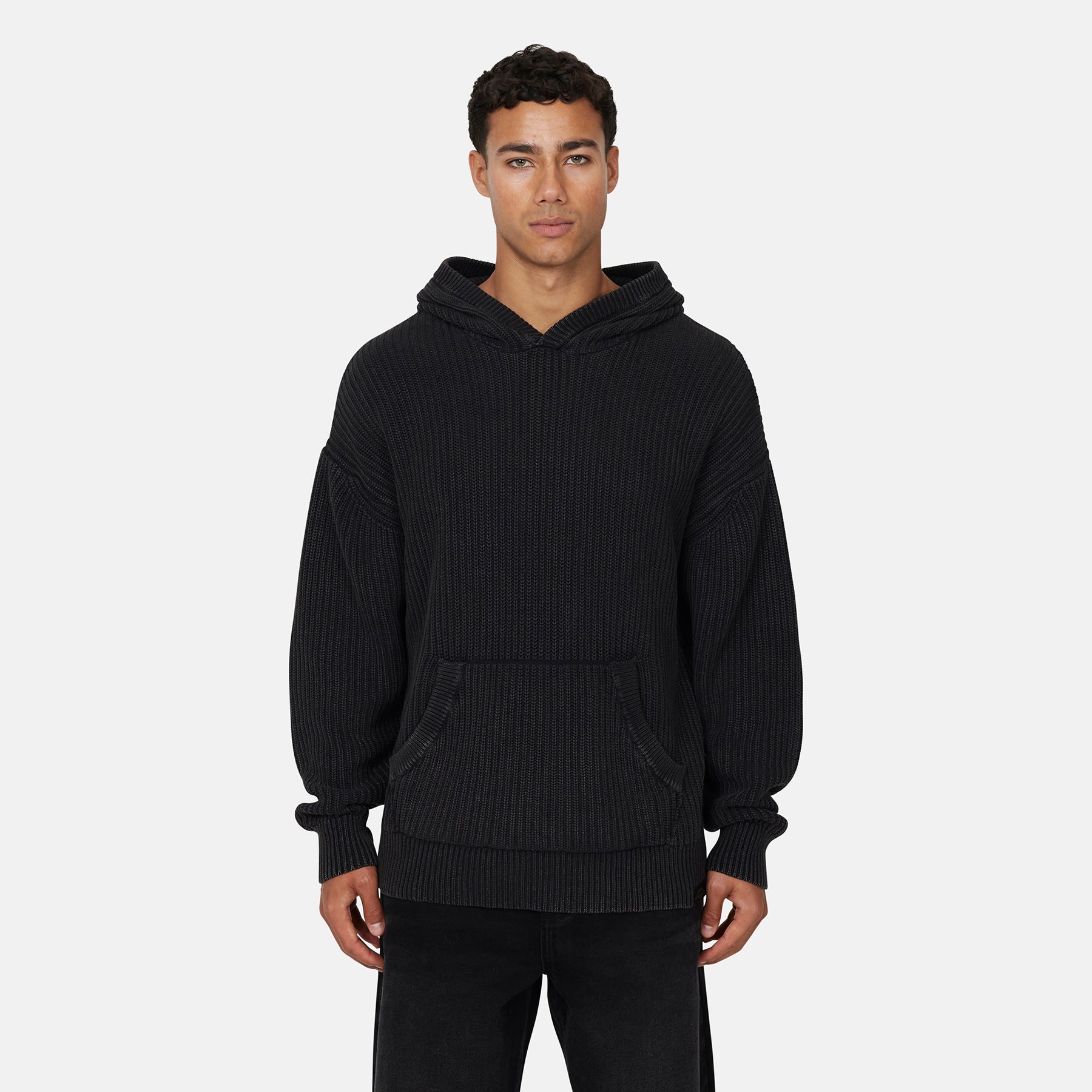 Acid Wash Cable Knitwear Hoodie