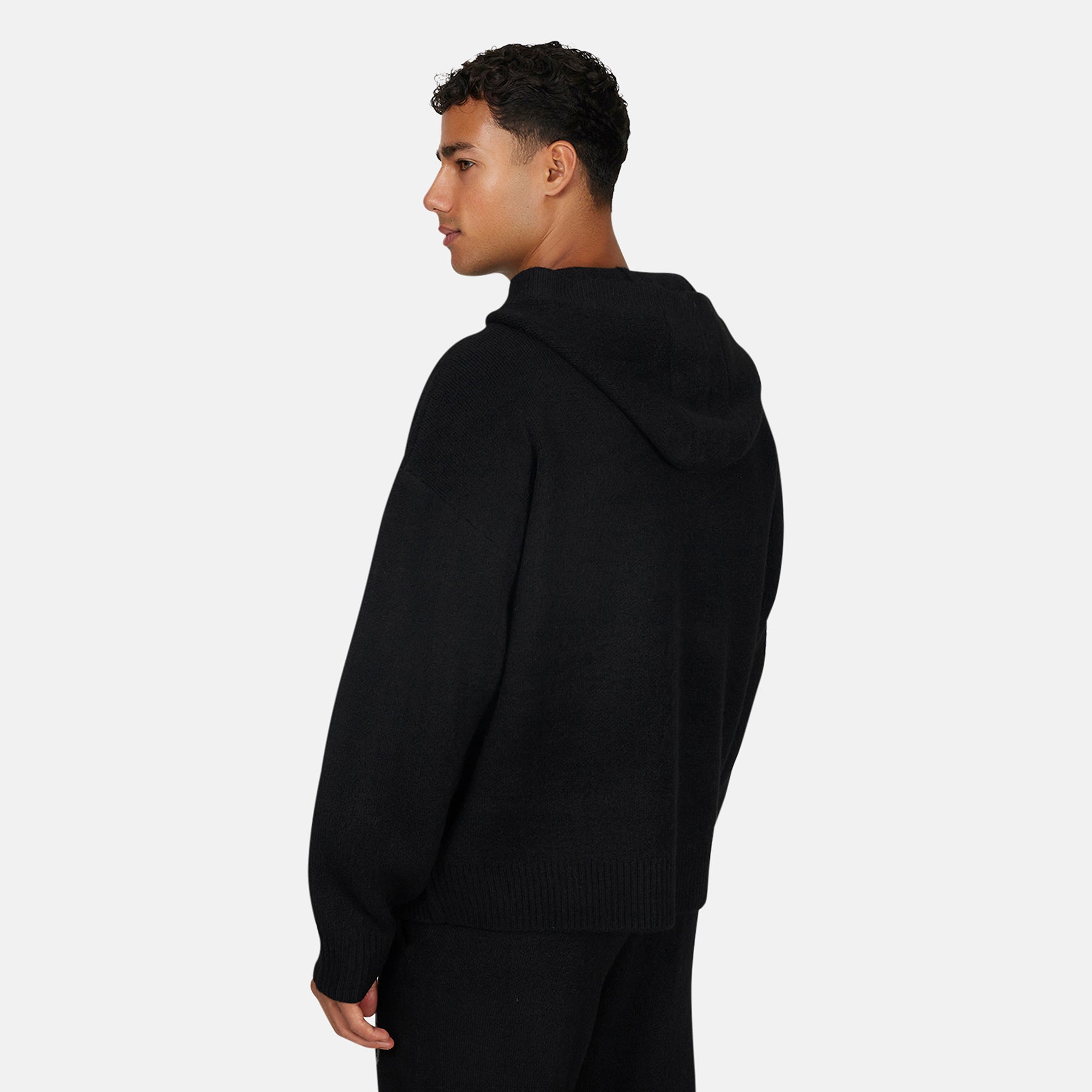 Monogram Fluffy Knit Black Zip Hoodie