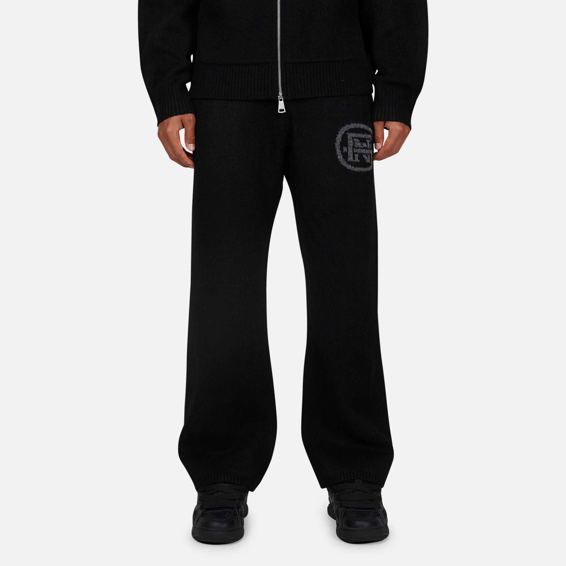 Monogram Fluffy Knit Black Pants