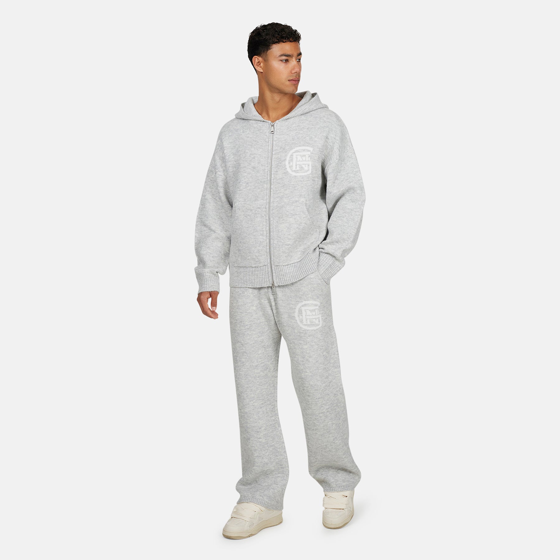 Monogram Fluffy Knit Grey Marl Zip Hoodie