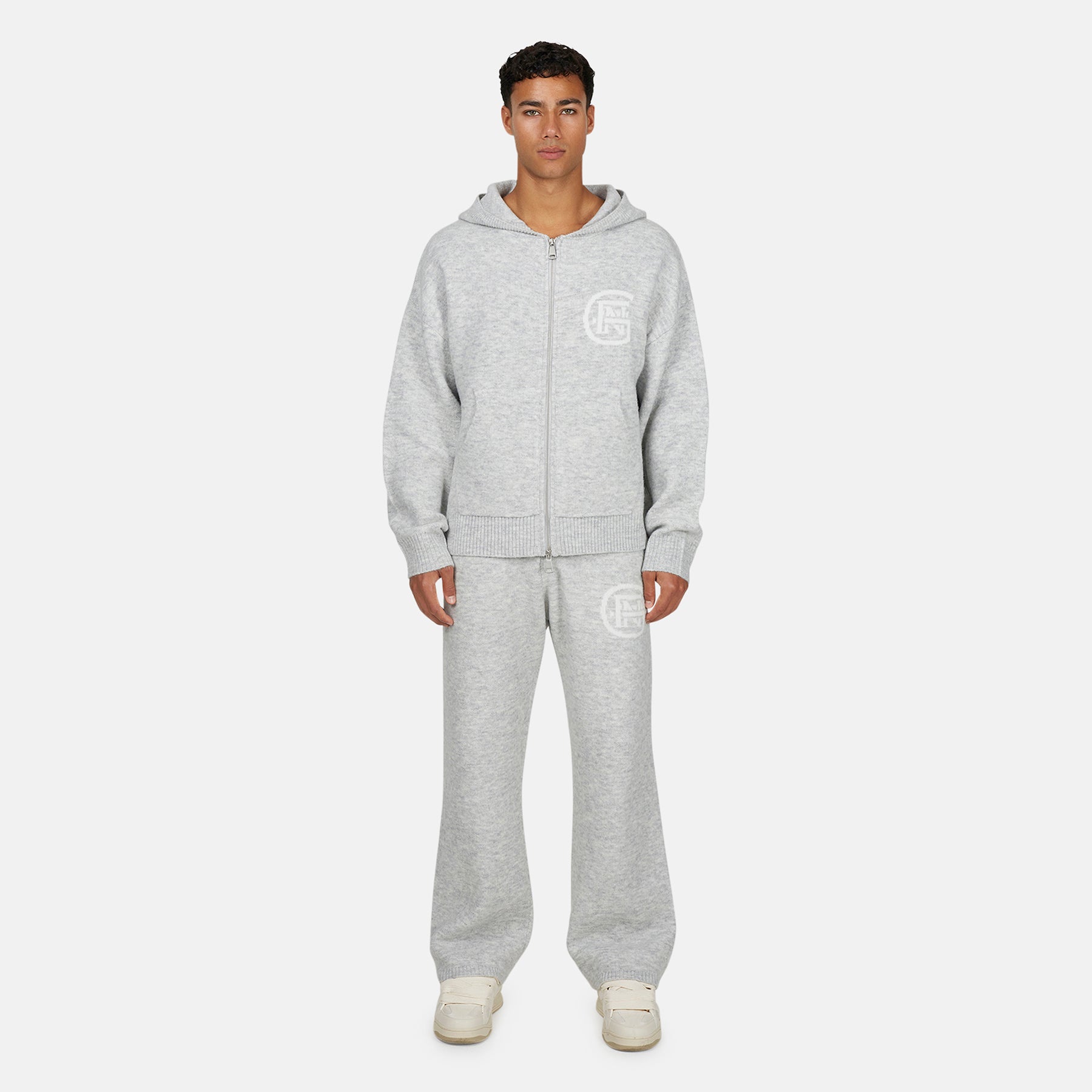 Monogram Fluffy Knit Grey Marl Zip Hoodie