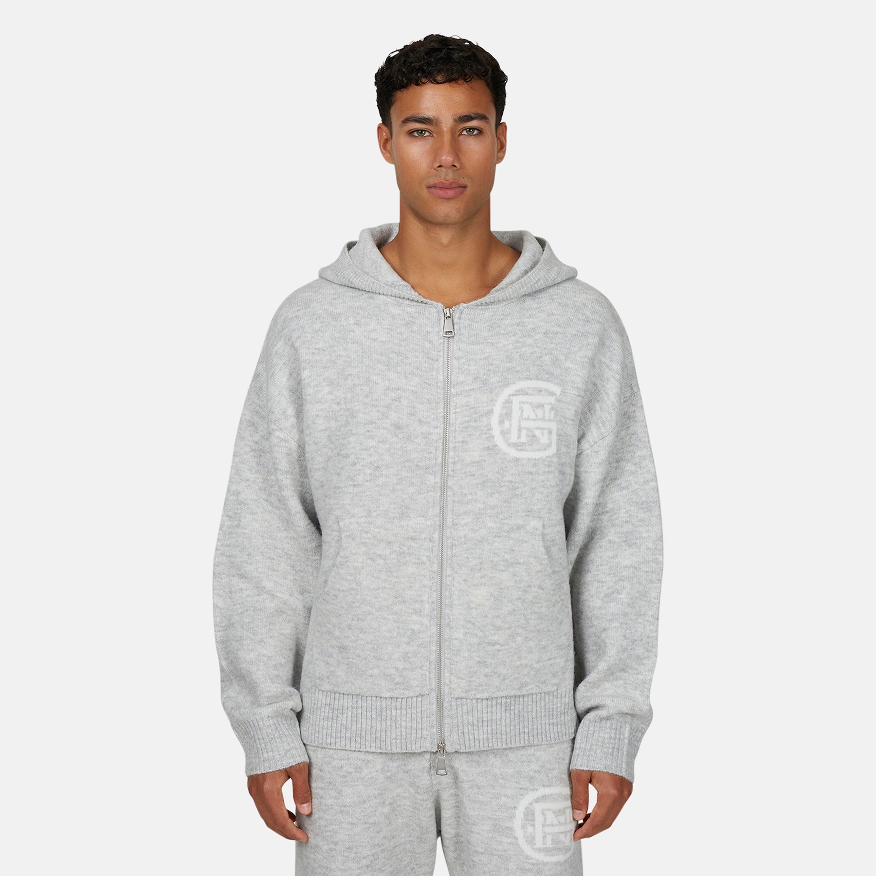 Monogram Fluffy Knit Grey Marl Zip Hoodie