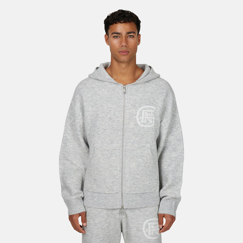 Monogram Fluffy Knit Grey Marl Zip Hoodie