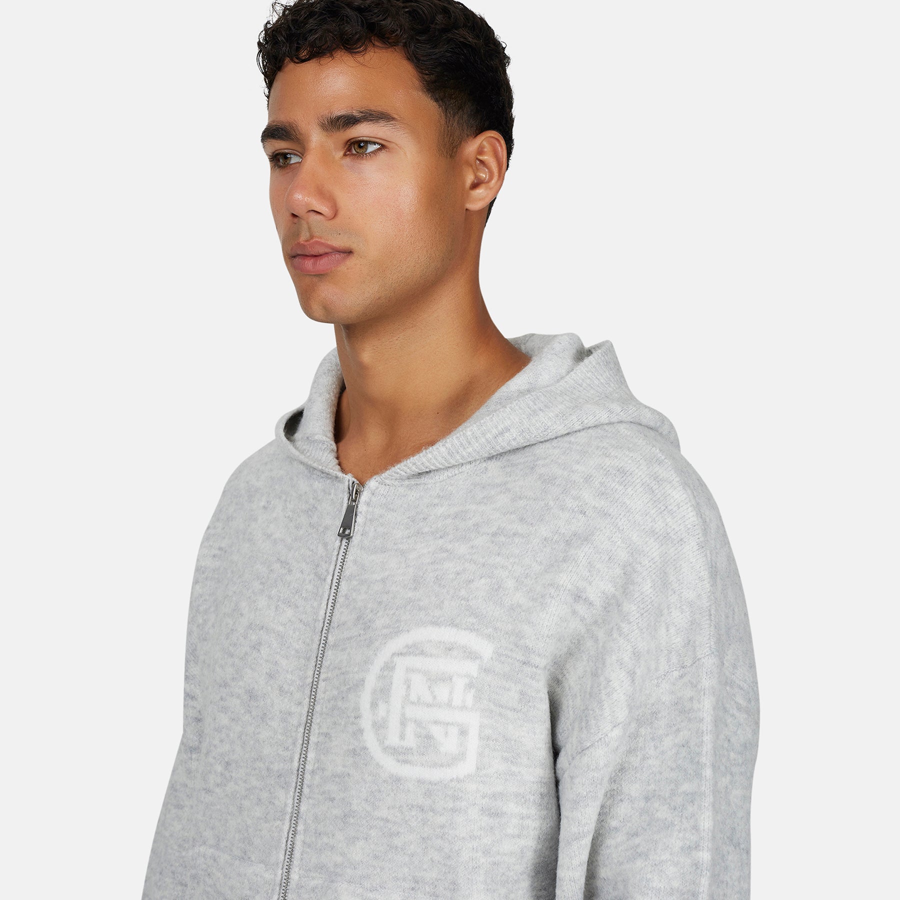 Monogram Fluffy Knit Grey Marl Zip Hoodie
