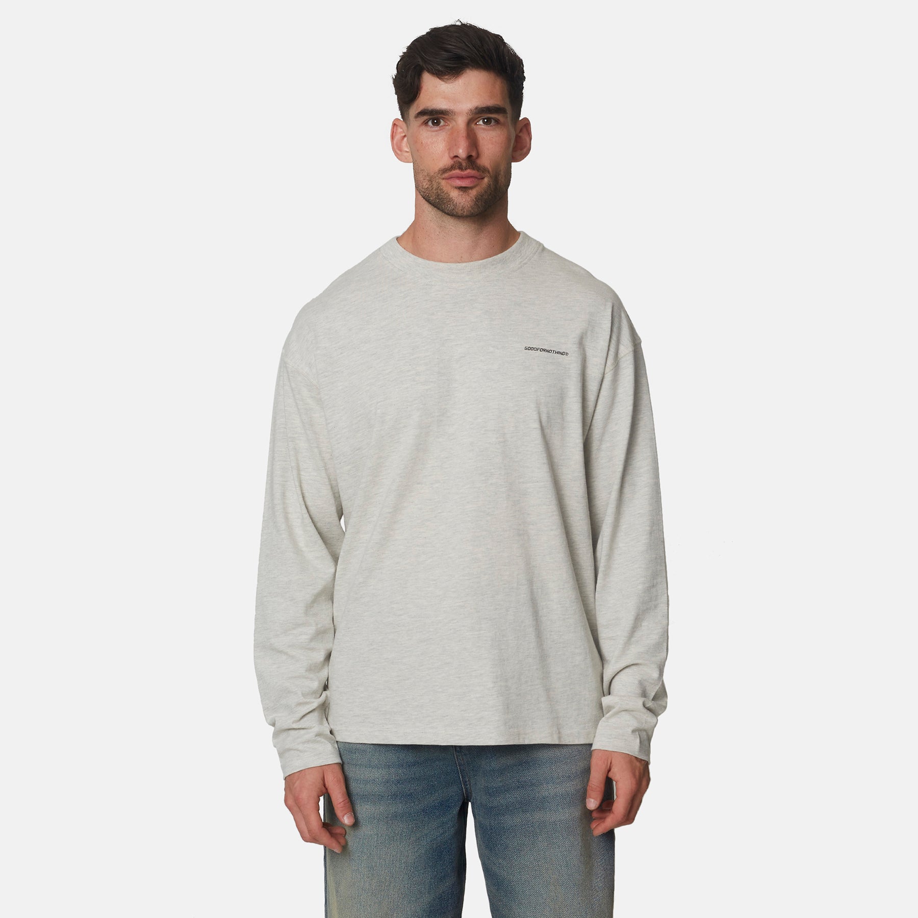 Oat Marl Oversized Italics Long Sleeve Tee