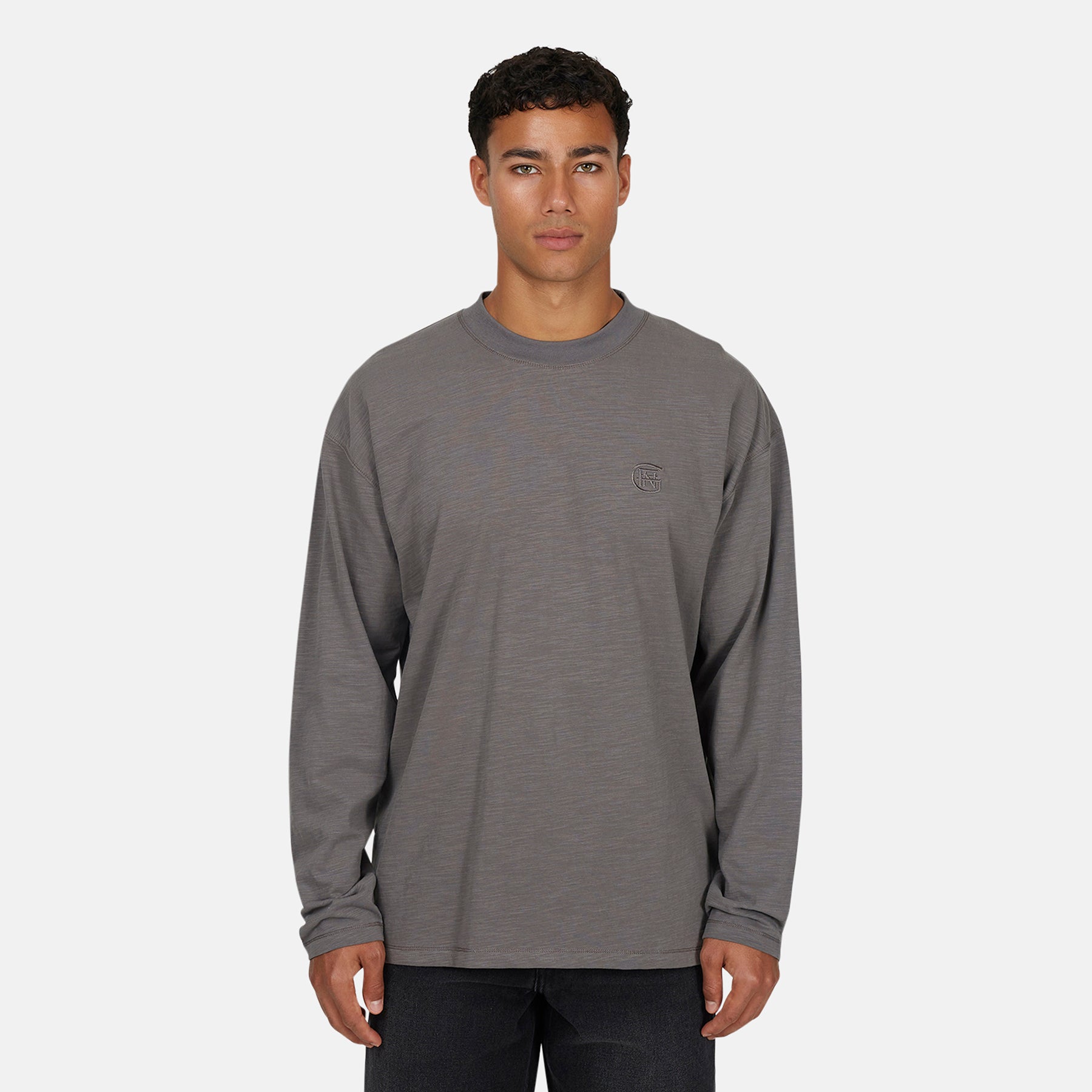 Emblem Tonal Slub Grey Long-sleeve T-Shirt