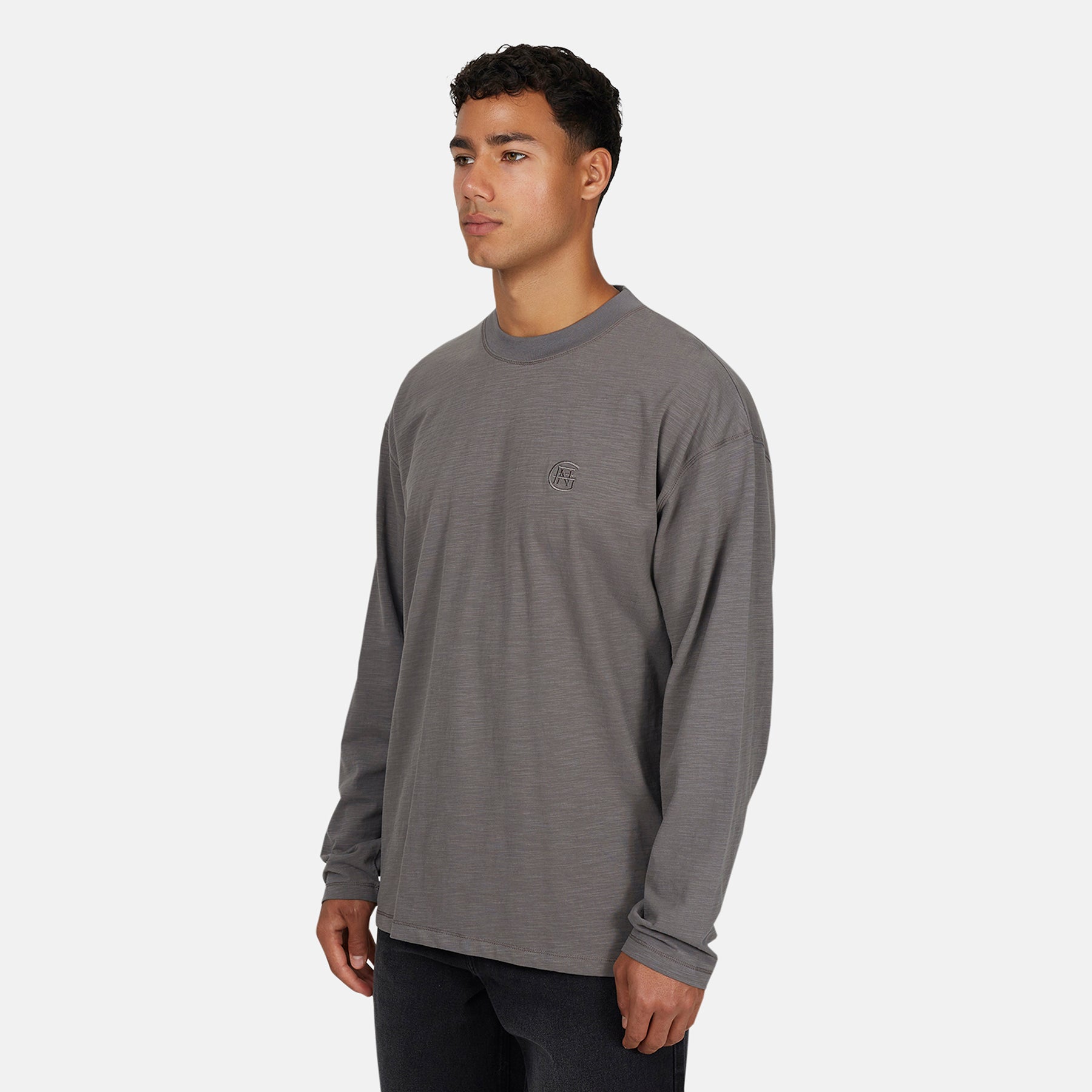 Emblem Tonal Slub Grey Long-sleeve T-Shirt