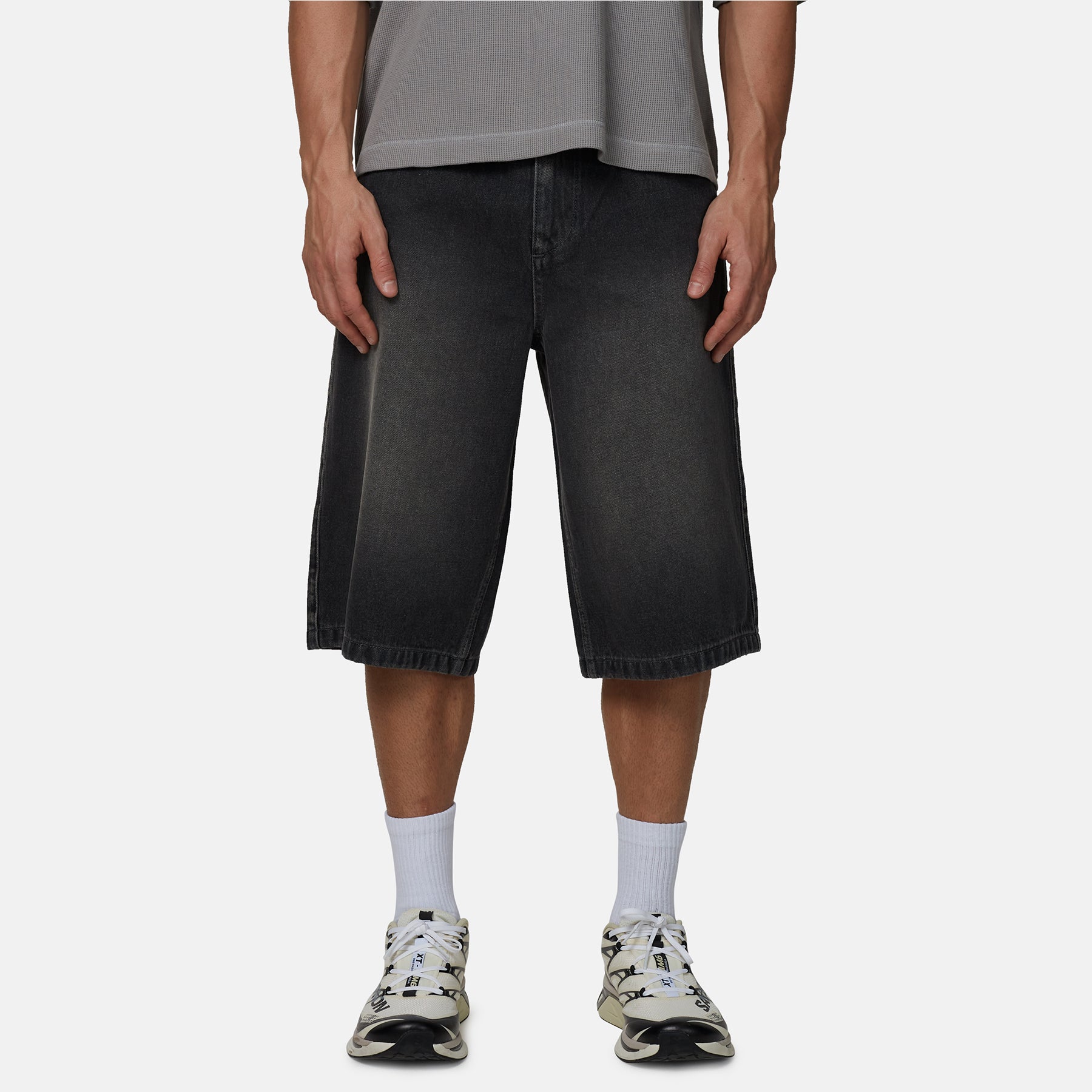 Stitch Baggy Washed Denim Shorts