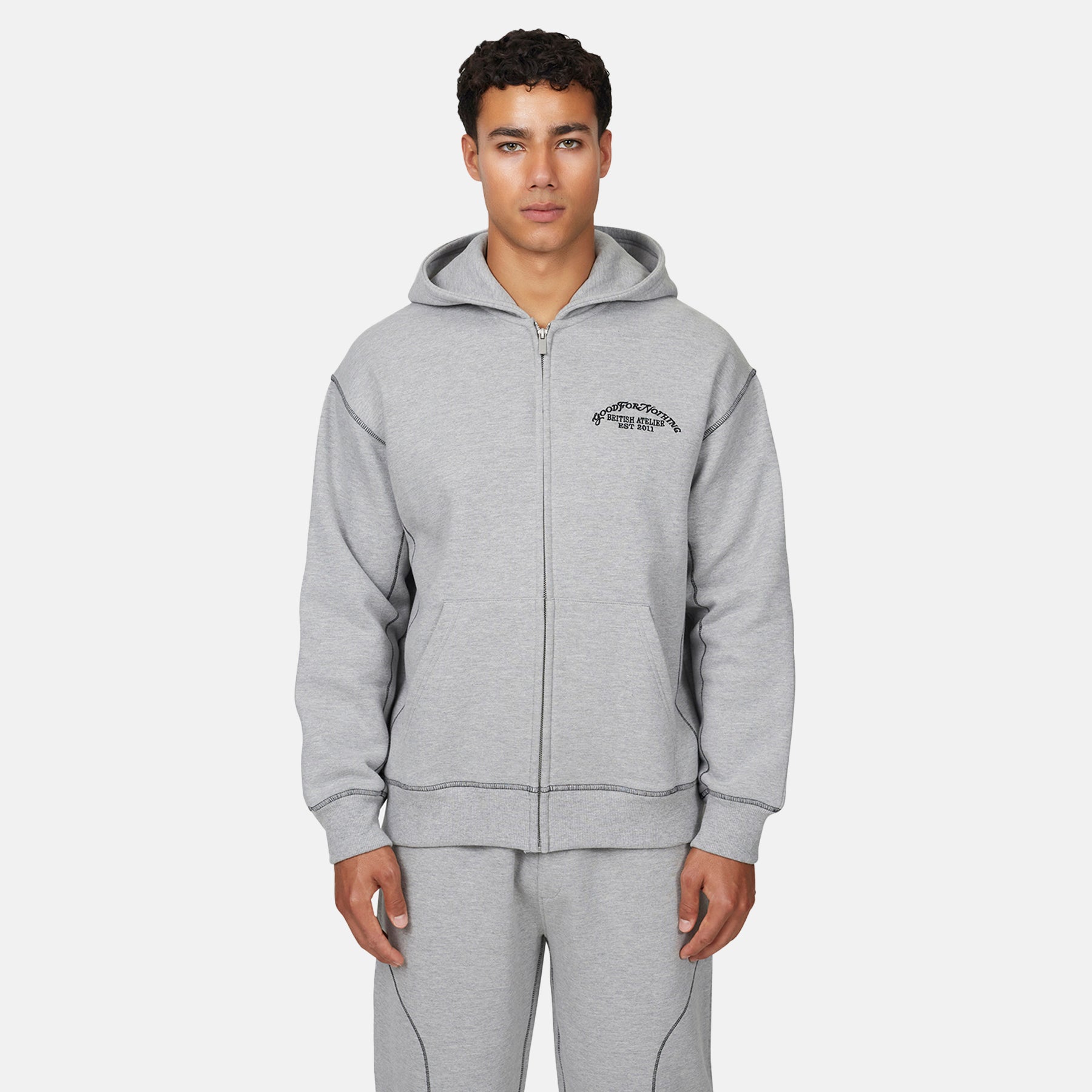 Overlock Grey Marl Zip Hoodie