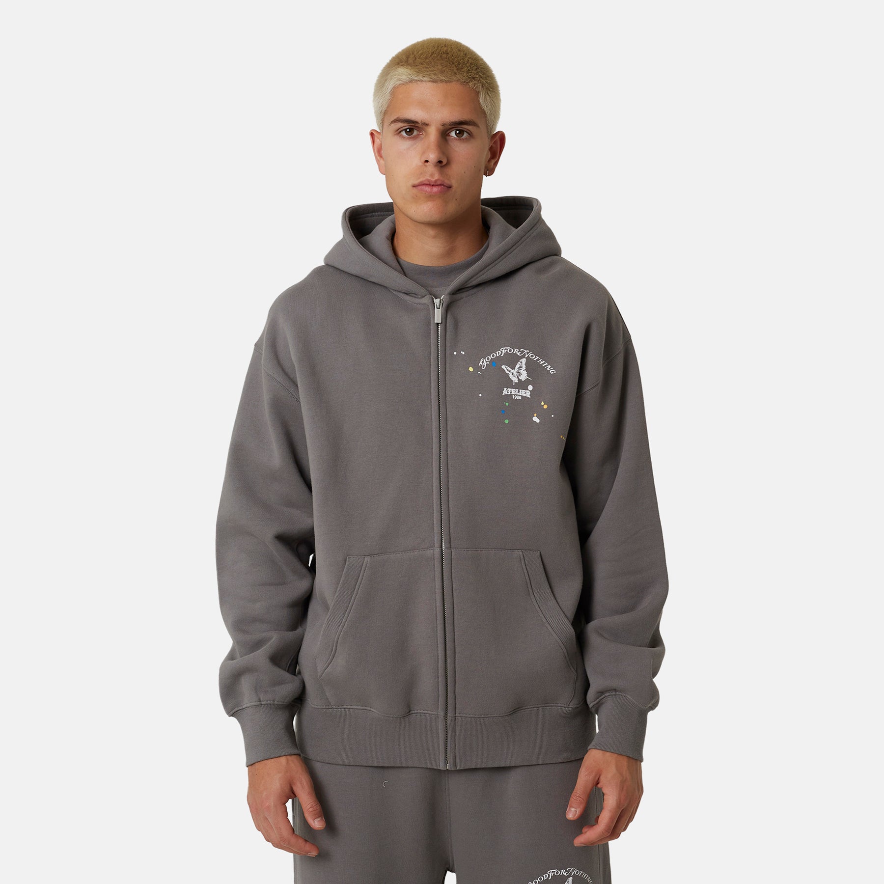 Paint Brushed Nickel Zip Hoodie
