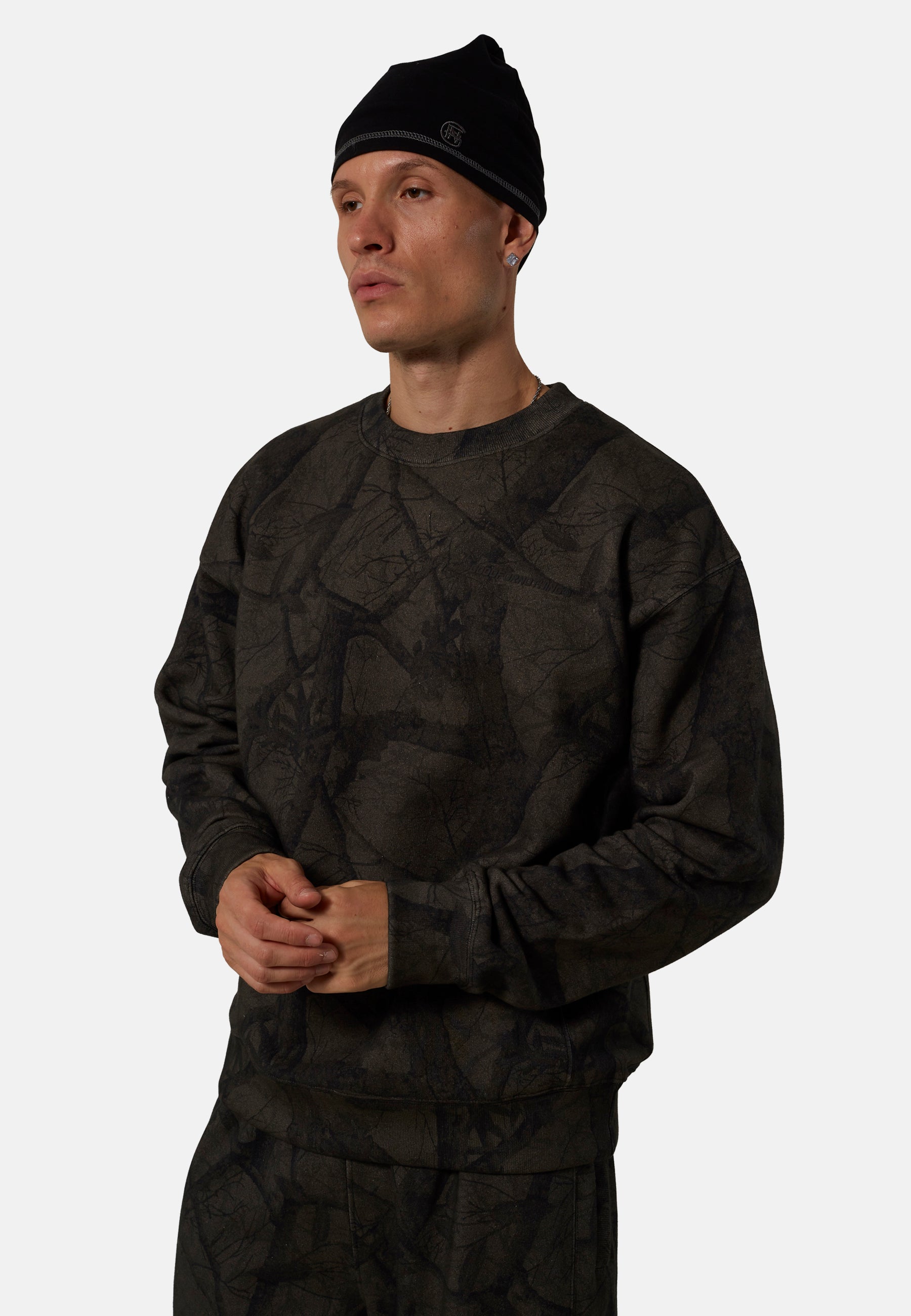 Essential Woodland Camo Oversized Fit Crewneck Sweater