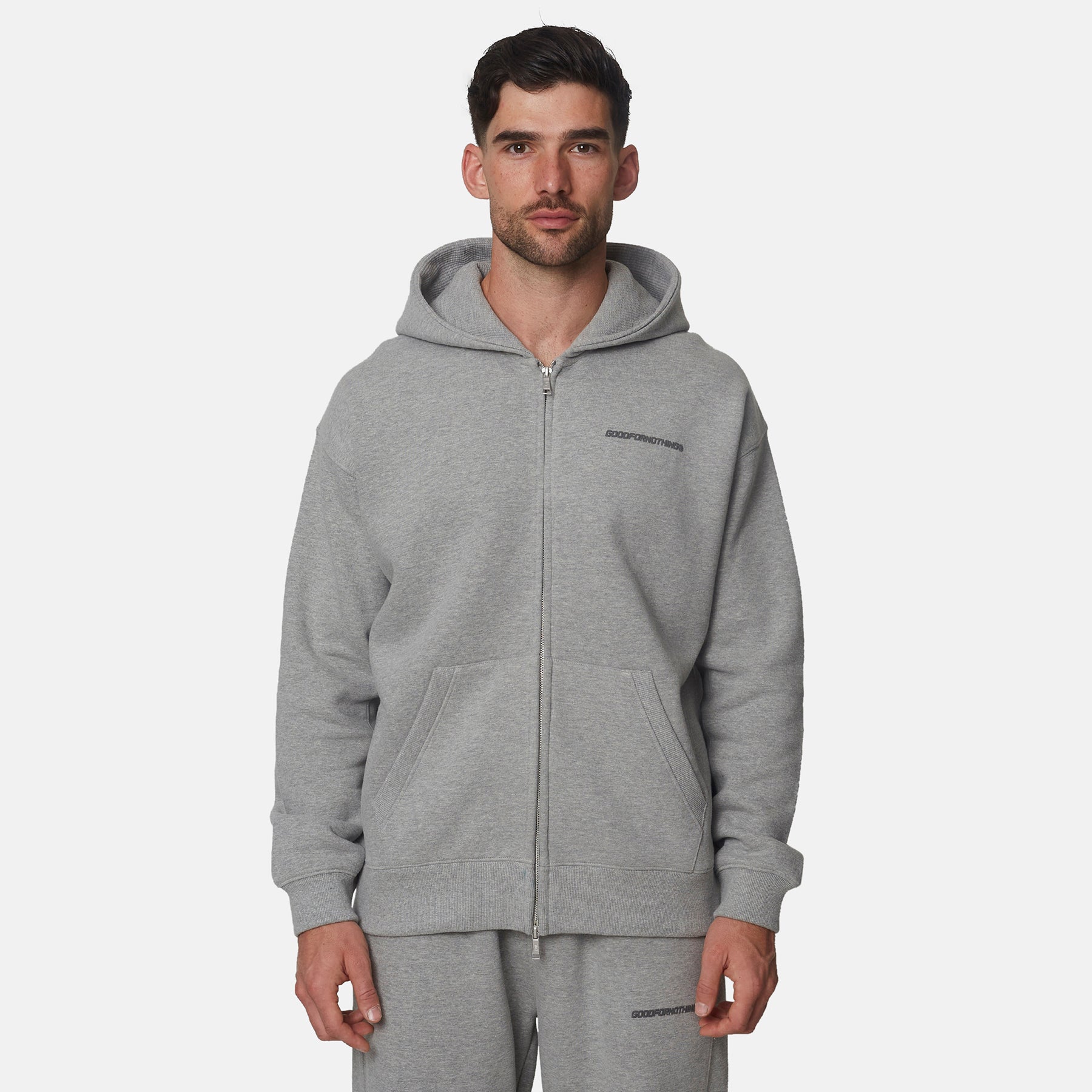 Essential Dark Grey Marl Oversized Fit Zip Hoodie