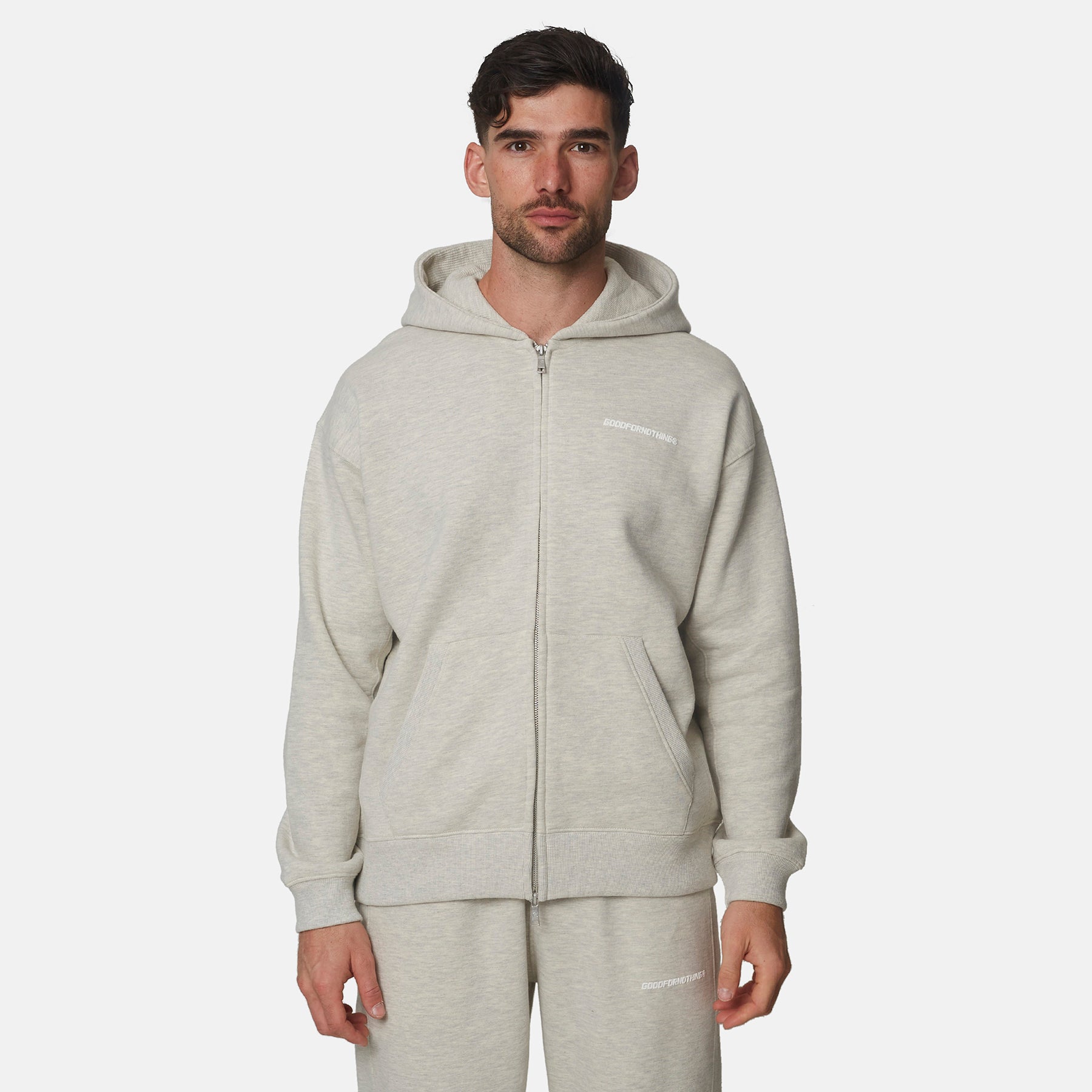 Essential Oat Marl Oversized Fit Zip Hoodie
