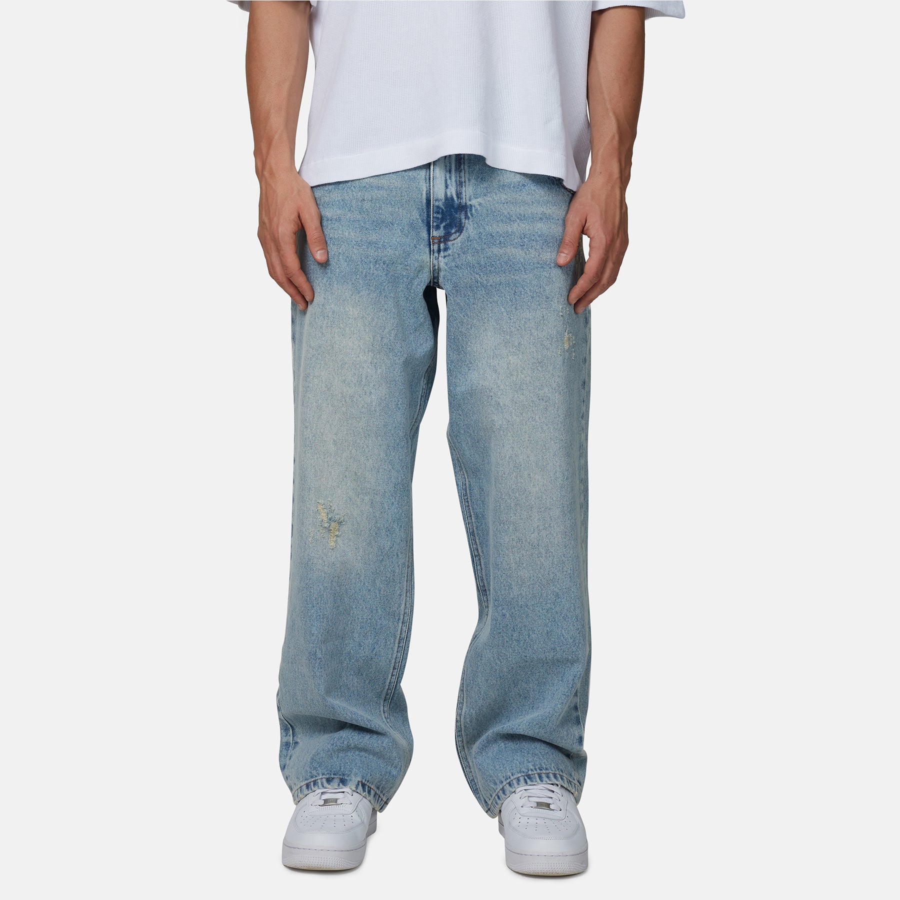 Baggy Light Blue Wash Distressed Denim Jeans