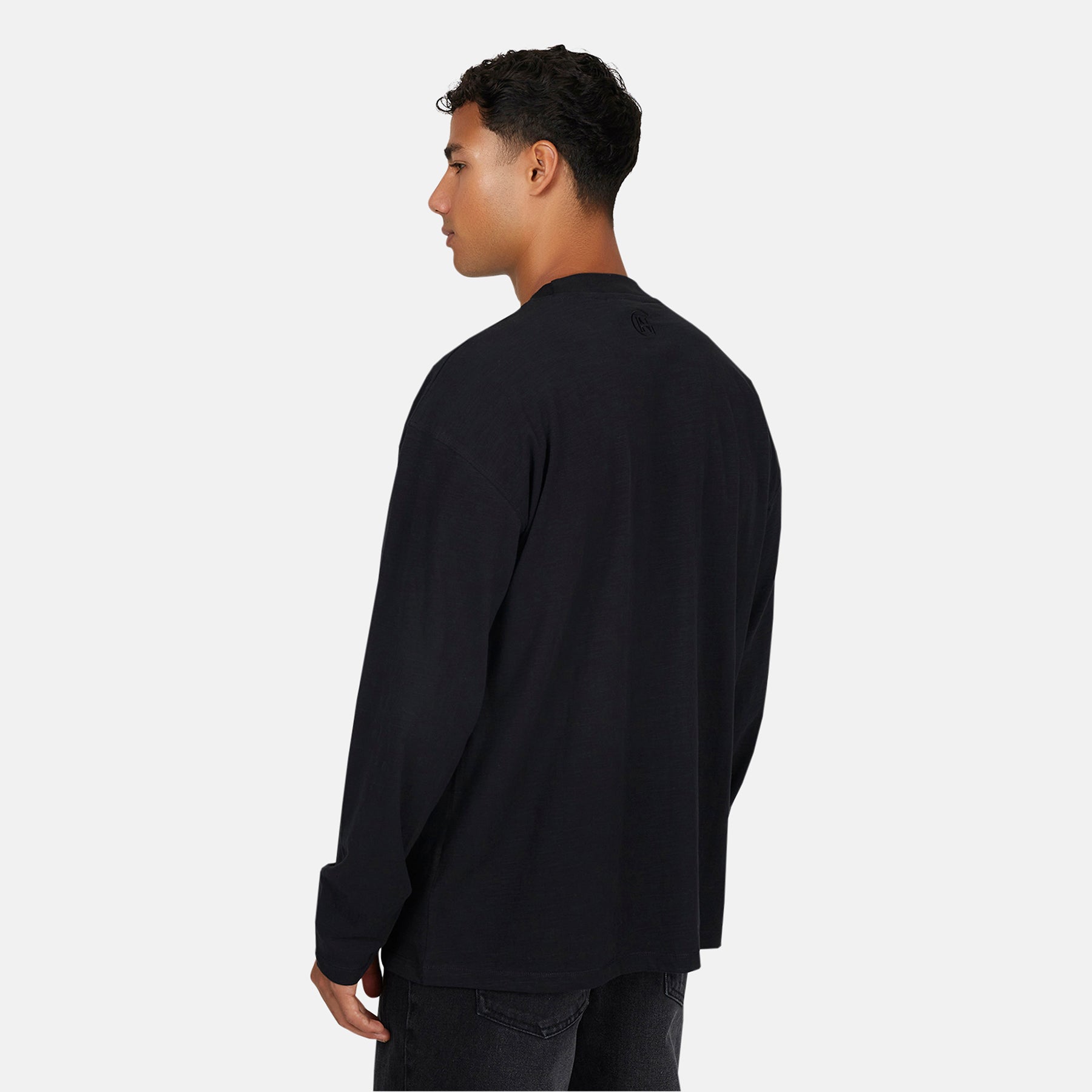 Emblem Tonal Slub Black Long-sleeve T-Shirt
