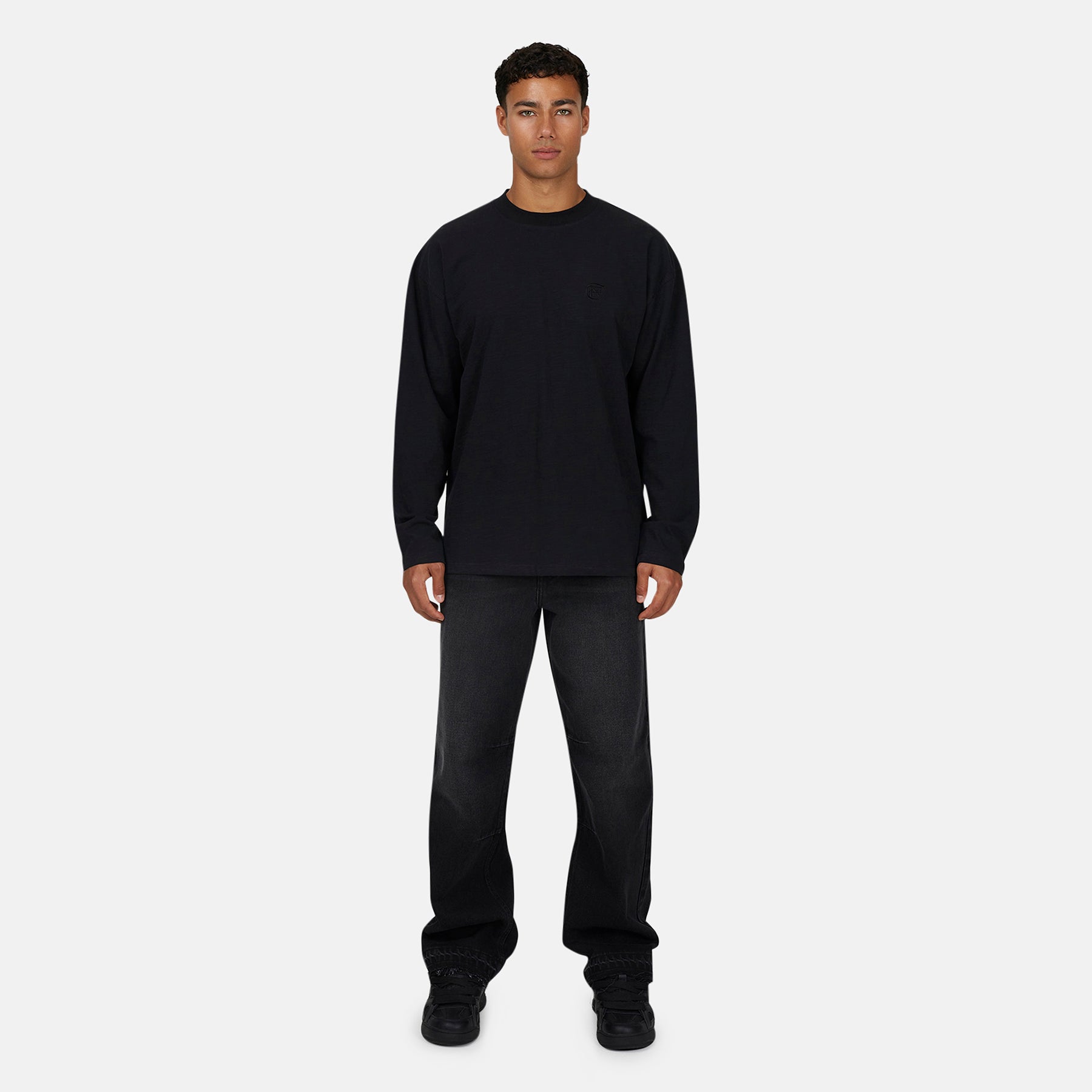 Emblem Tonal Slub Black Long-sleeve T-Shirt