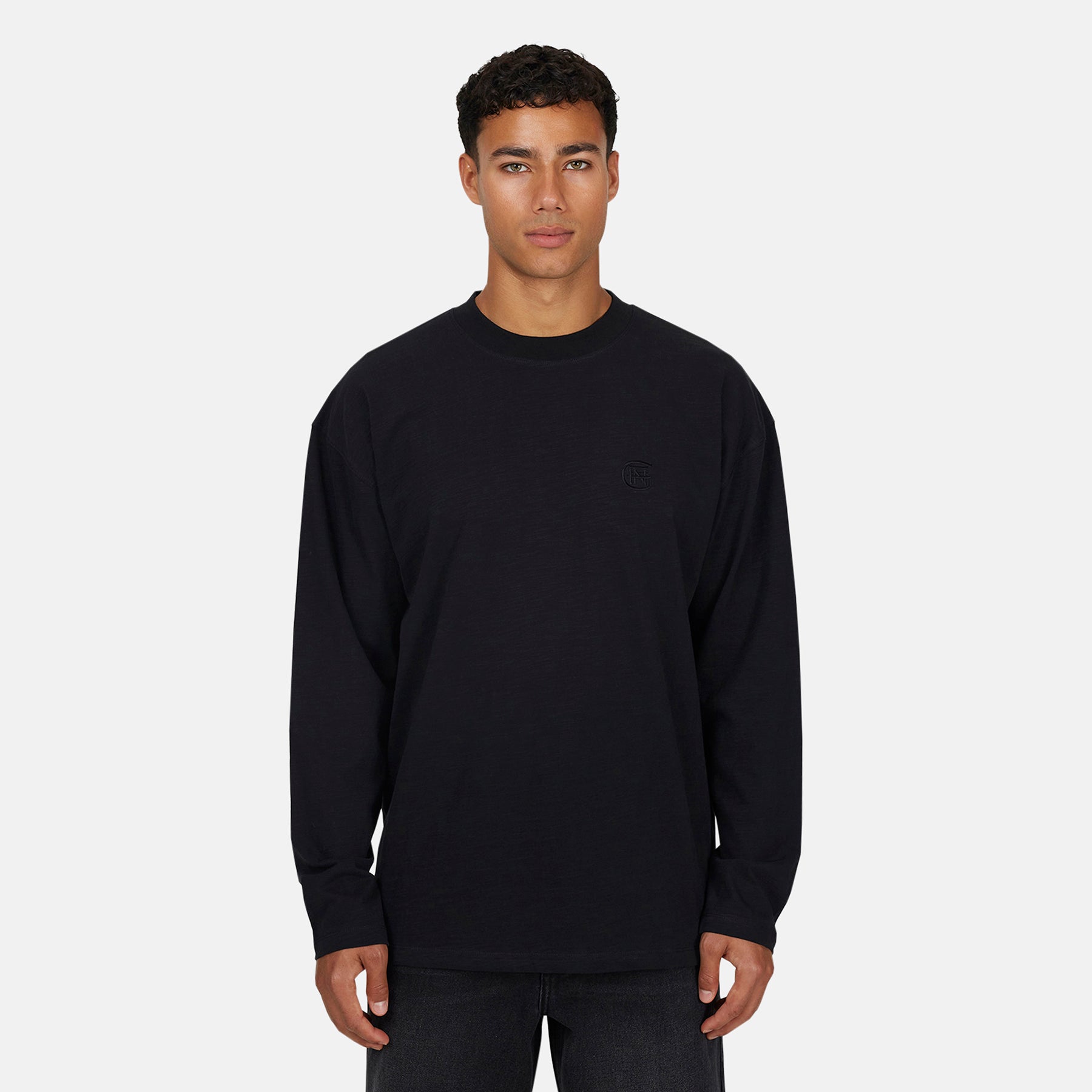 Emblem Tonal Slub Black Long-sleeve T-Shirt