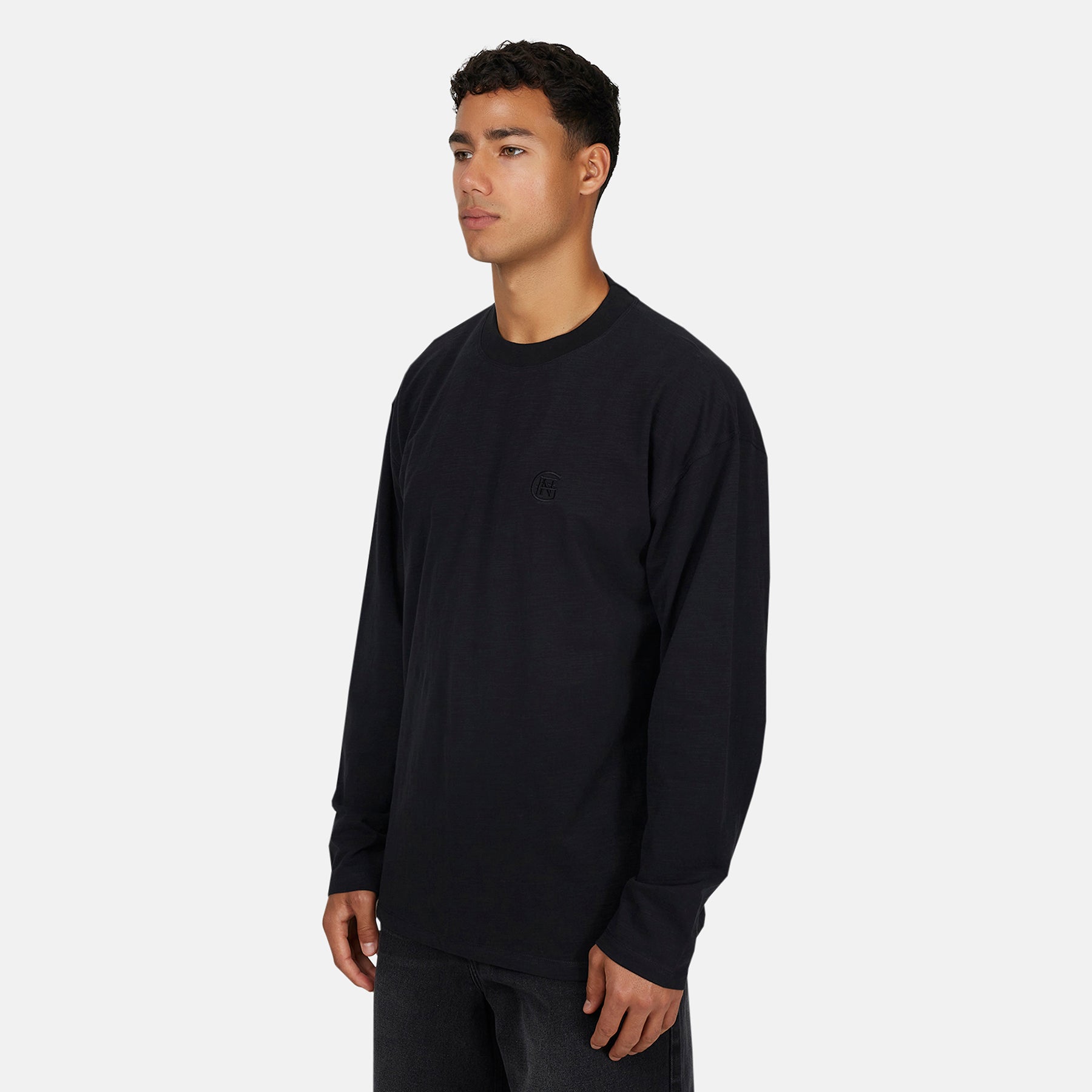 Emblem Tonal Slub Black Long-sleeve T-Shirt