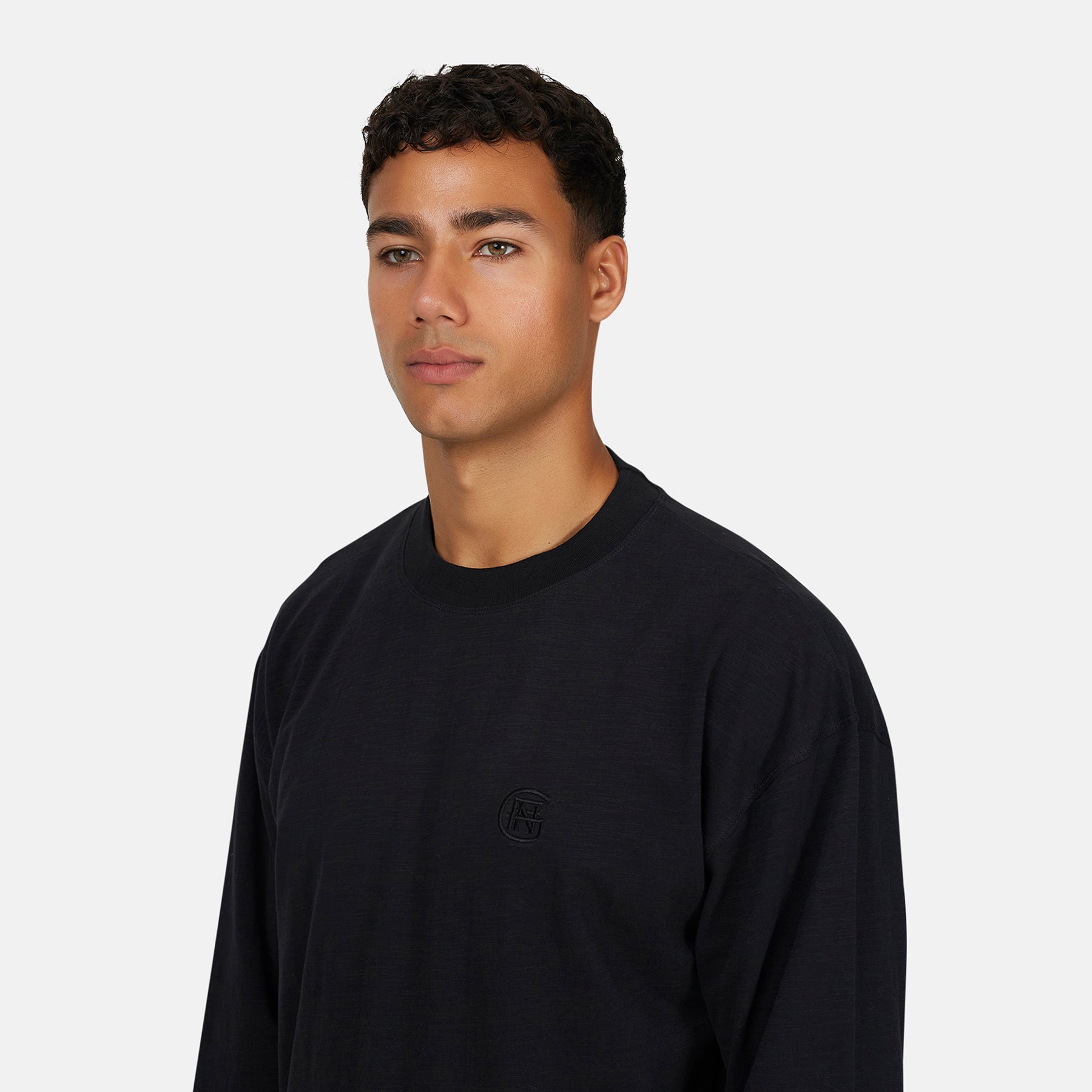 Emblem Tonal Slub Black Long-sleeve T-Shirt