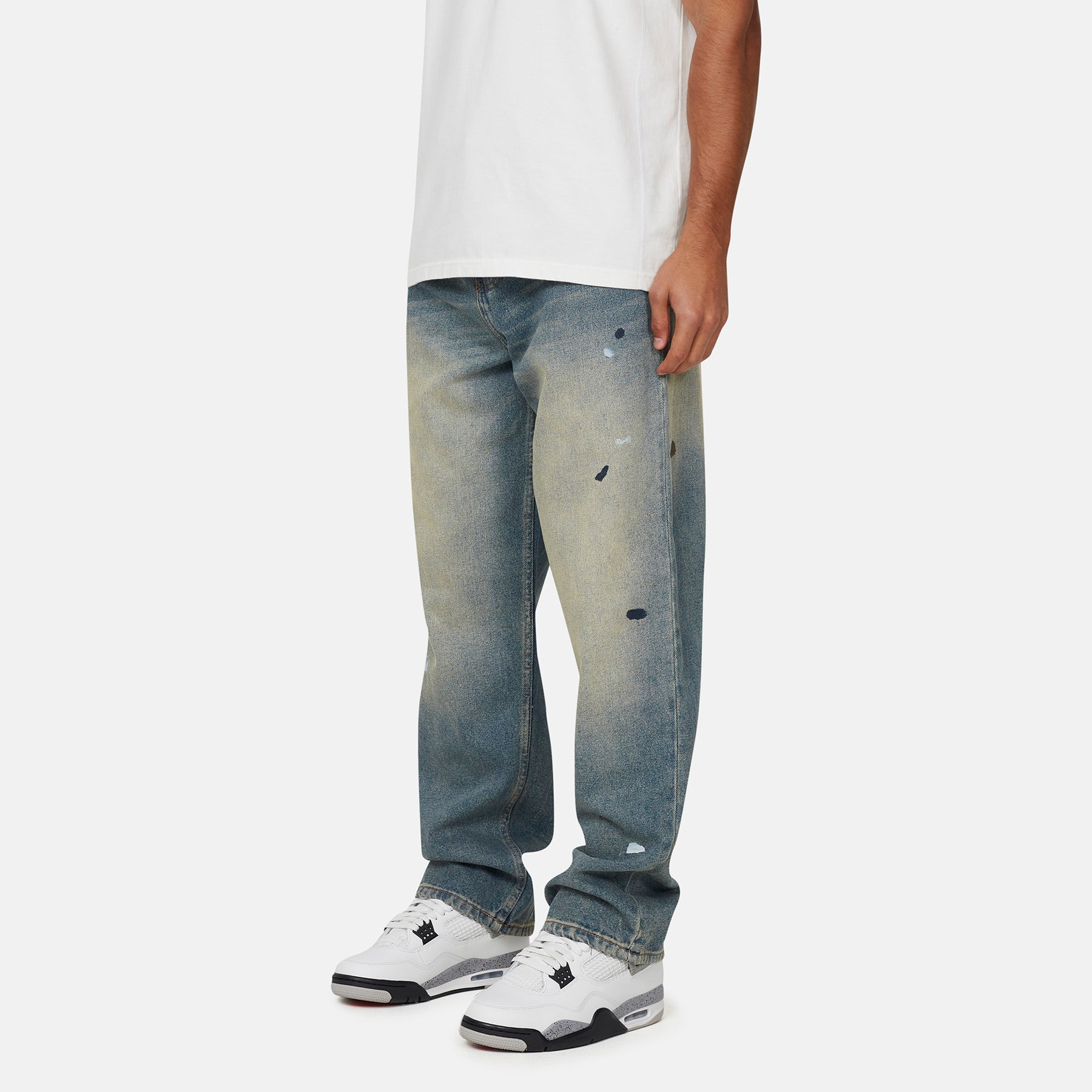 Heavy Vintage Paint Blue Denim Jeans