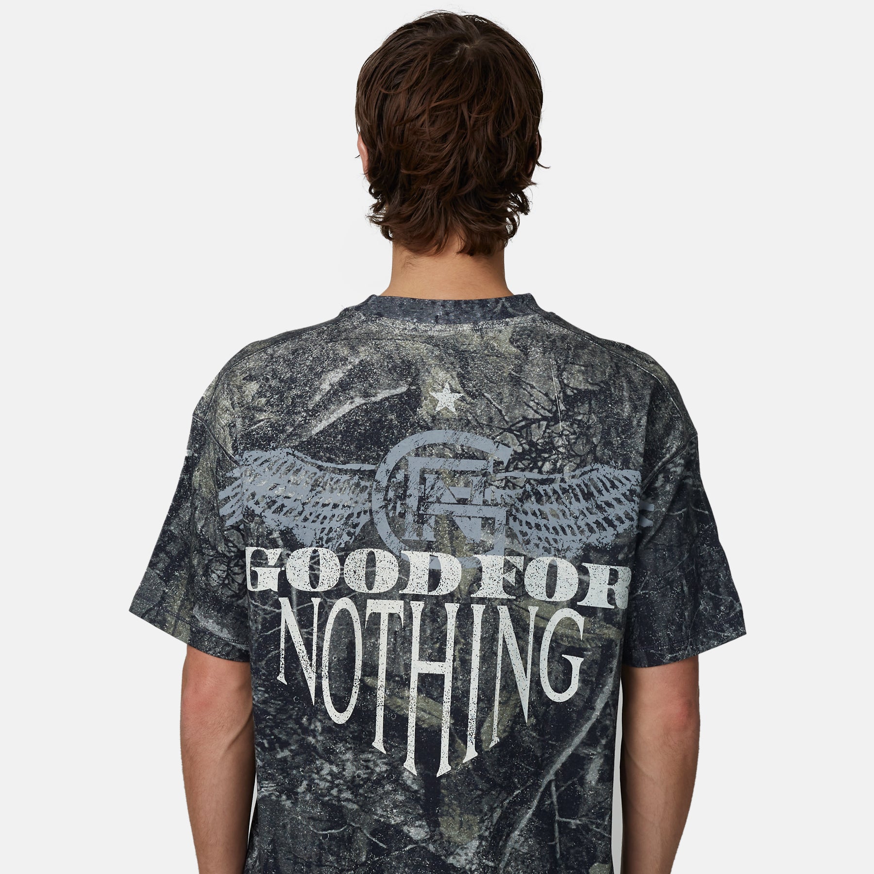 Oversized Camo Print Eagle T shirt