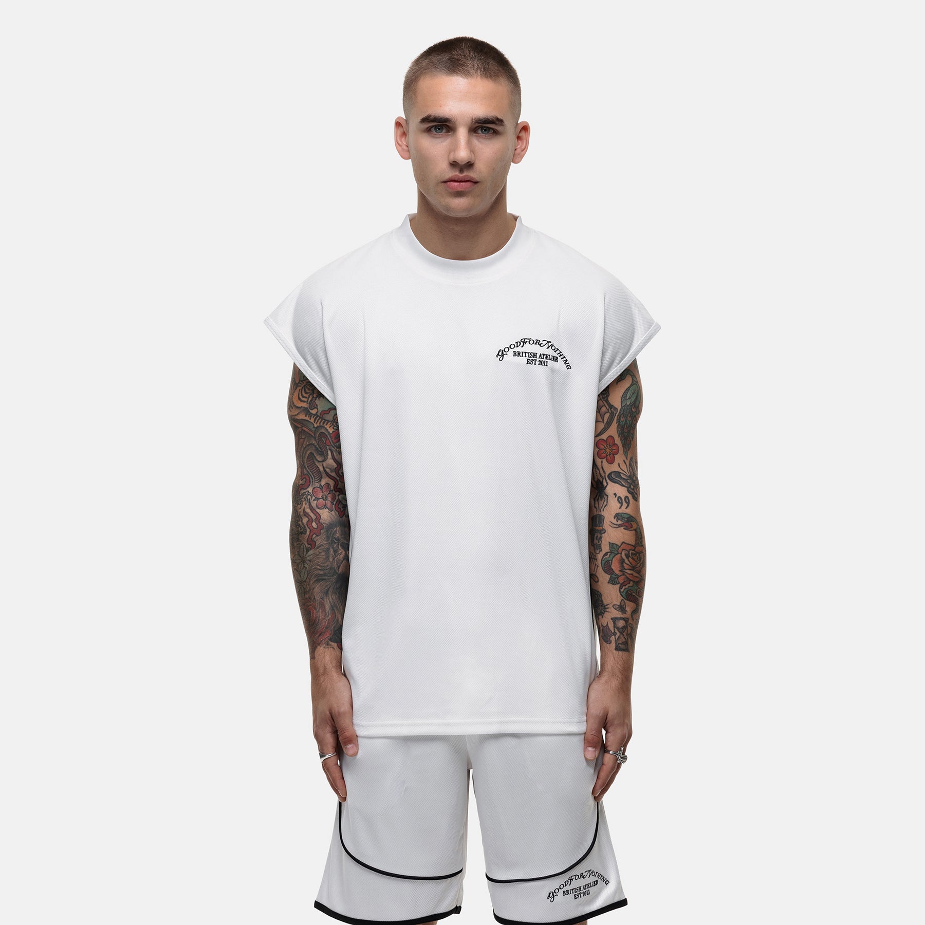 Atelier Mesh White Sleeveless T-shirt