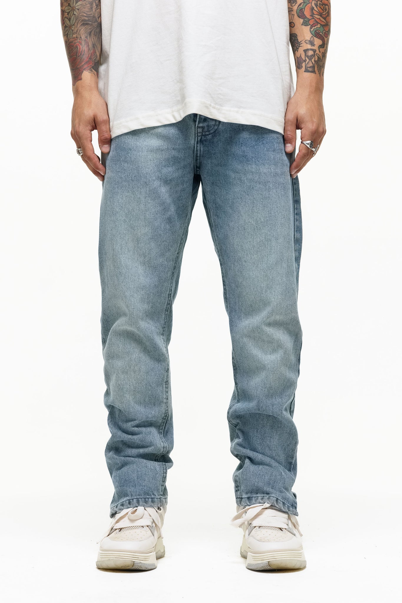 Split Hem Washed Blue Denim