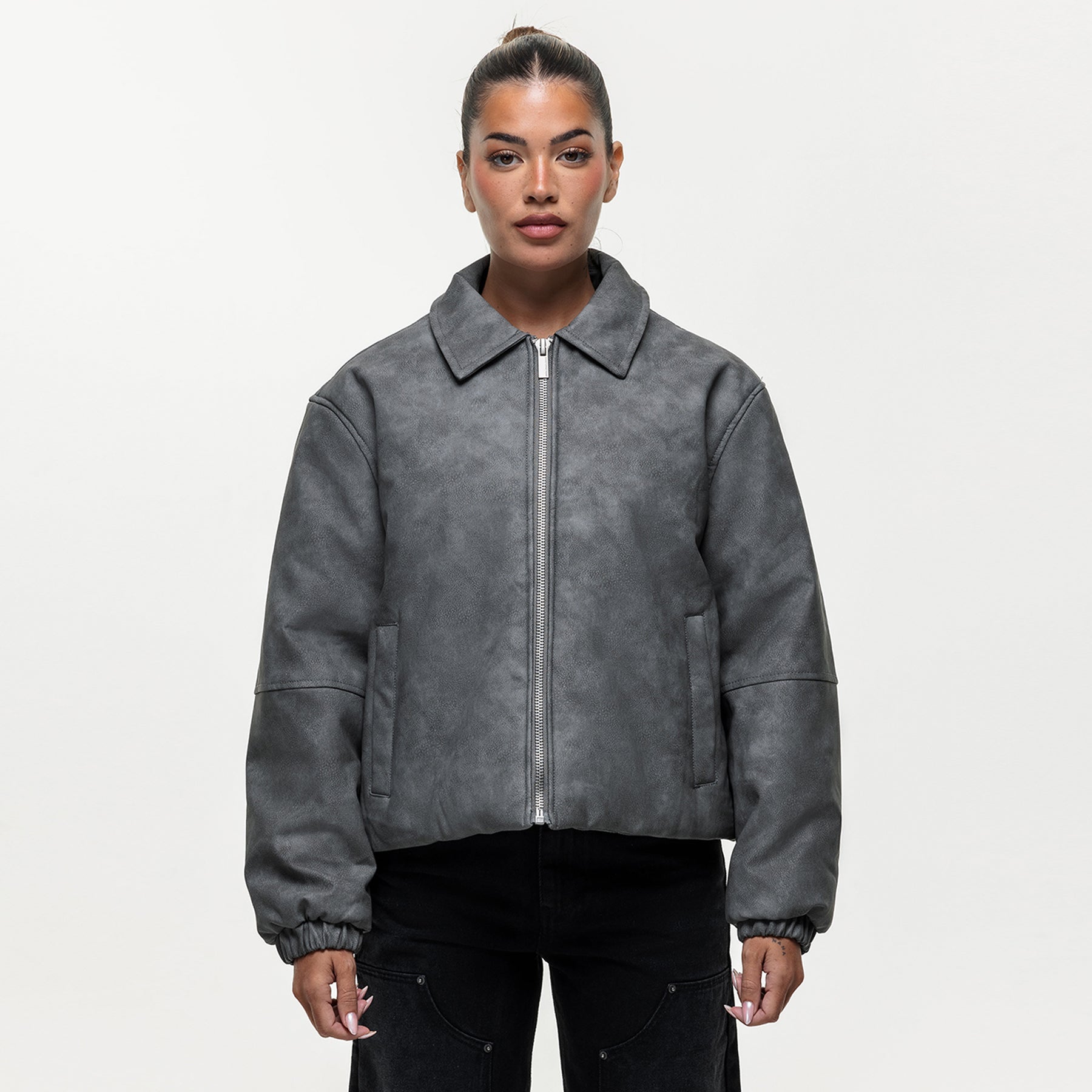 Vintage Grey Leather Coach Jacket