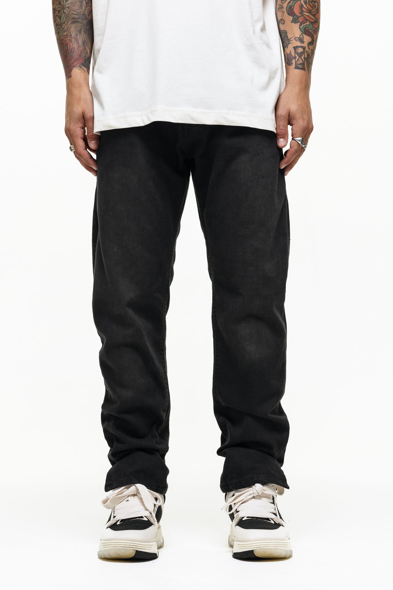 Split Hem Washed Black Denim