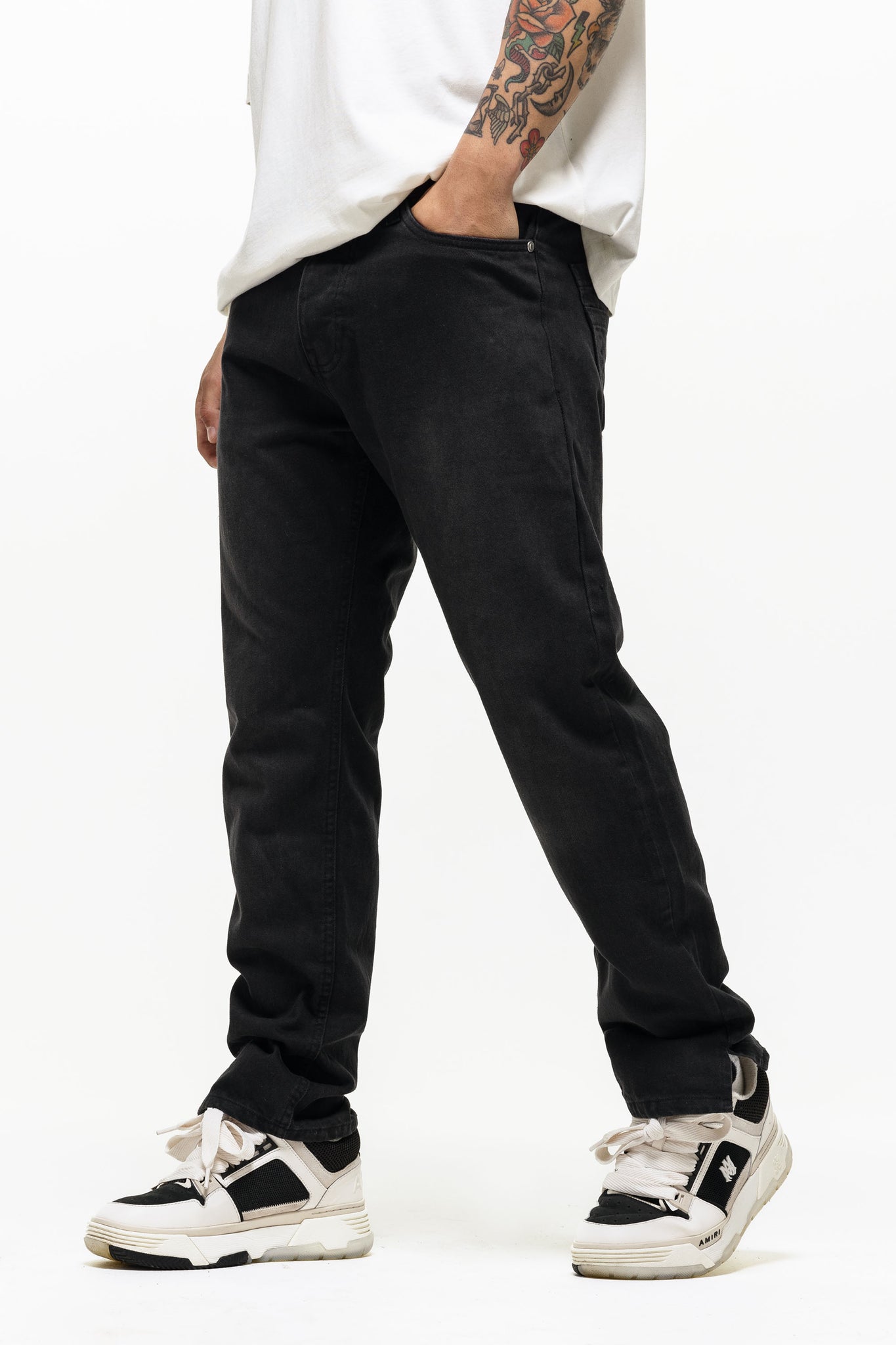 Split Hem Washed Black Denim